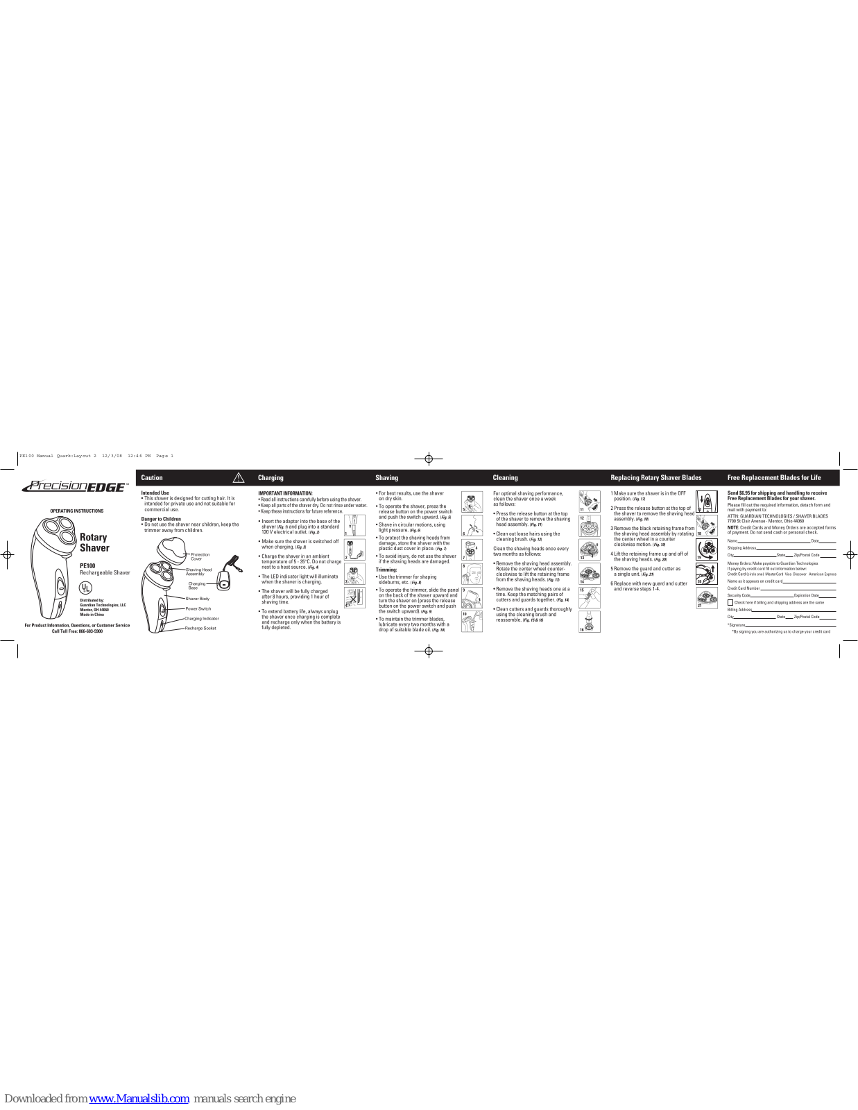 Guardian PrecisionEDGE PE100 Operation Instructions Manual