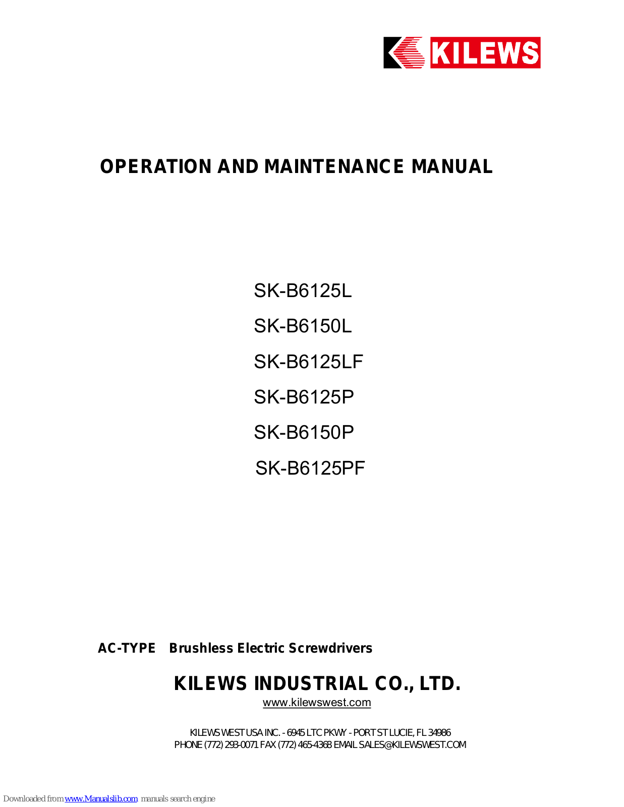 Kilews SK-B6125L, SK-B6150L, SK-B6125LF, SK-B6125P, SK-B6150P Operation And Maintenance Manual