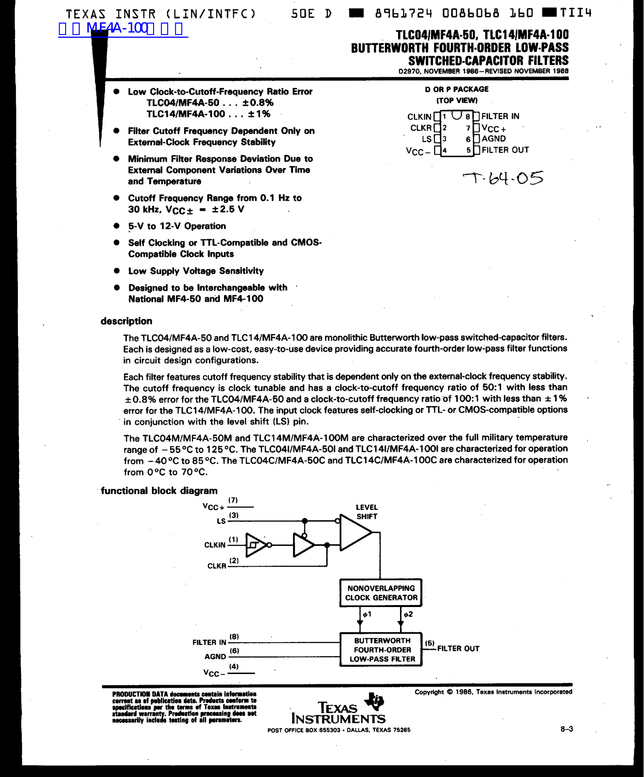 TEXAS INSTRUMENTS TLC04, MF4A-50, TLC14, MF4A-100 Technical data