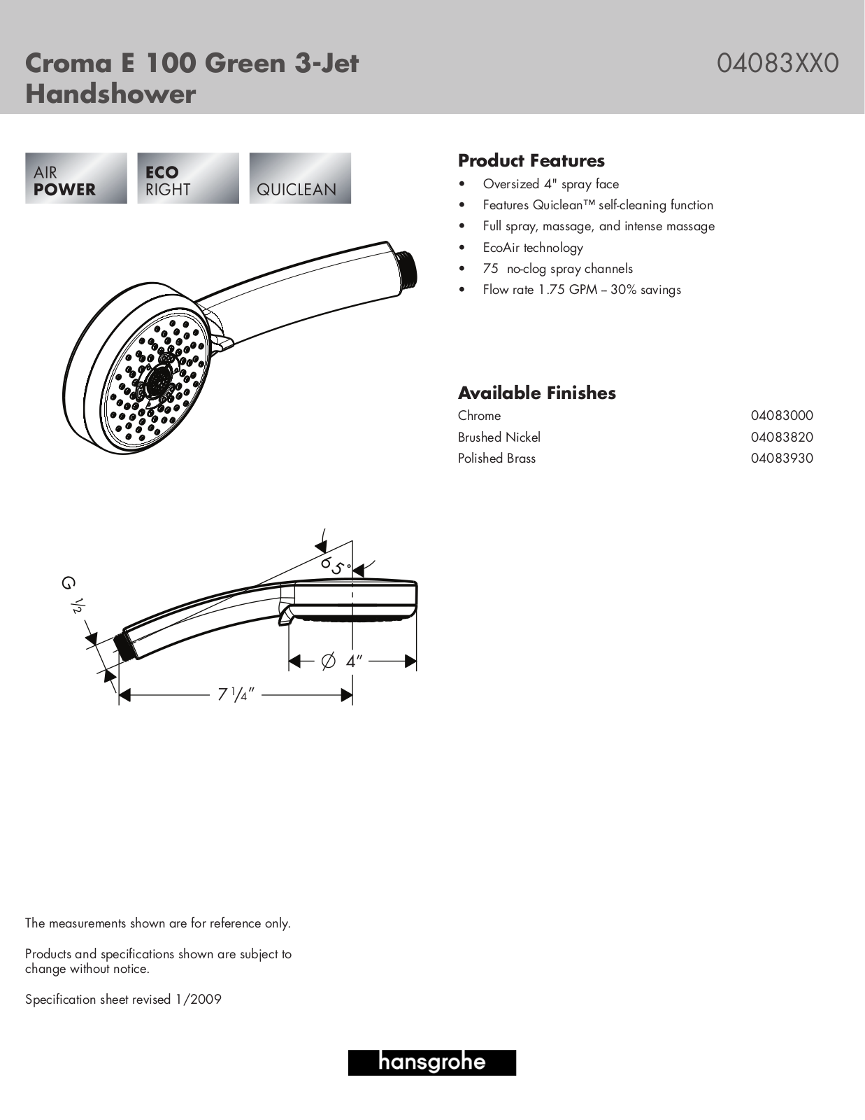 Hans Grohe 04083XX0 User Manual