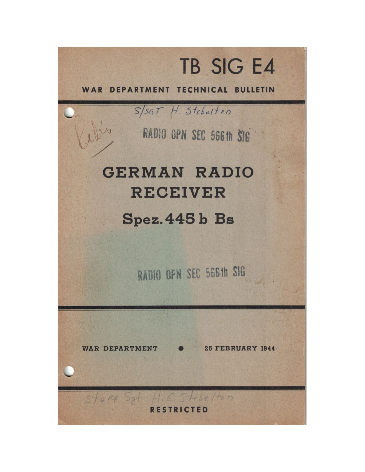 Military Surplus rigs TB SIG E4 User guide