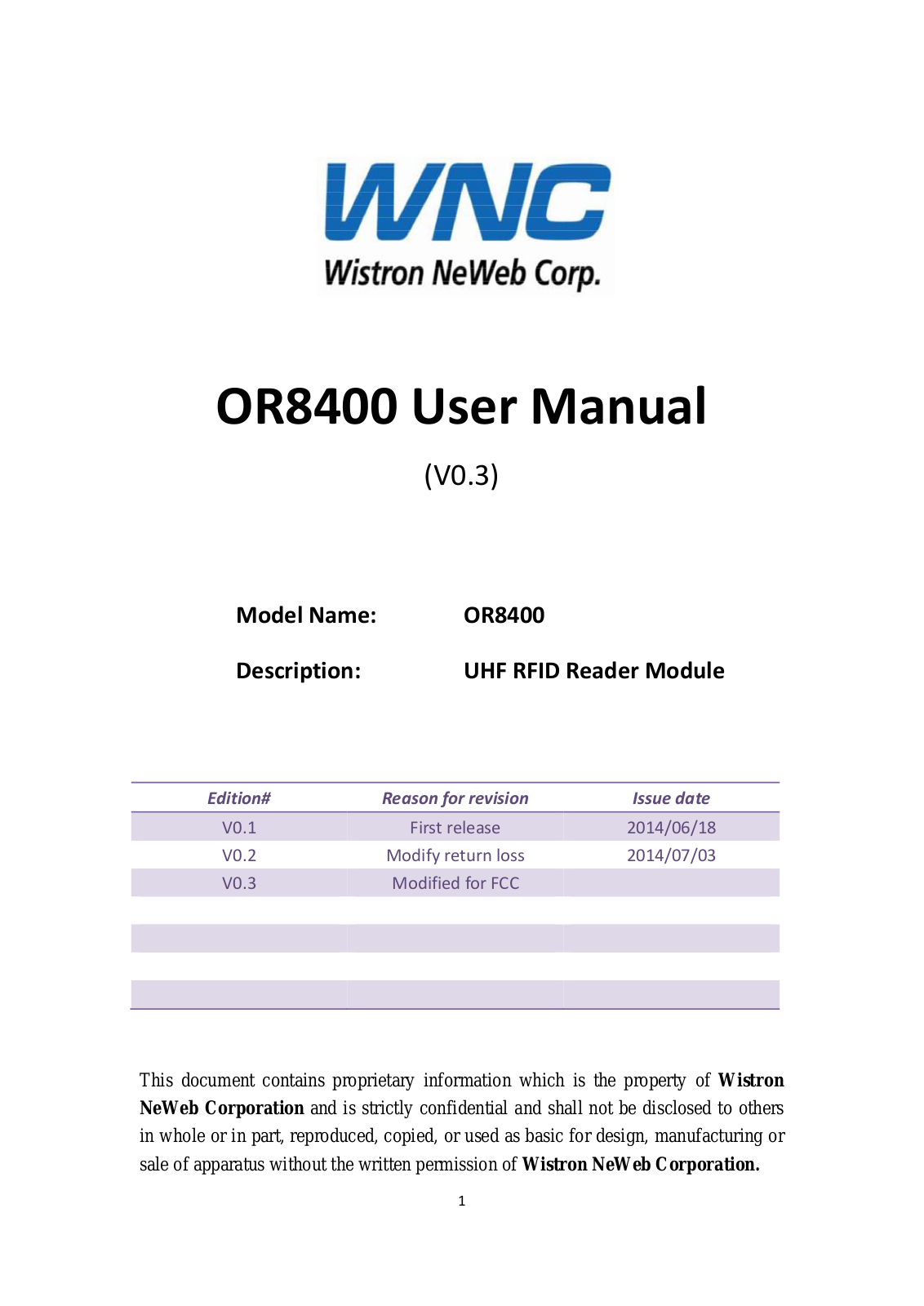 Wistron NeWeb OR8400 User Manual