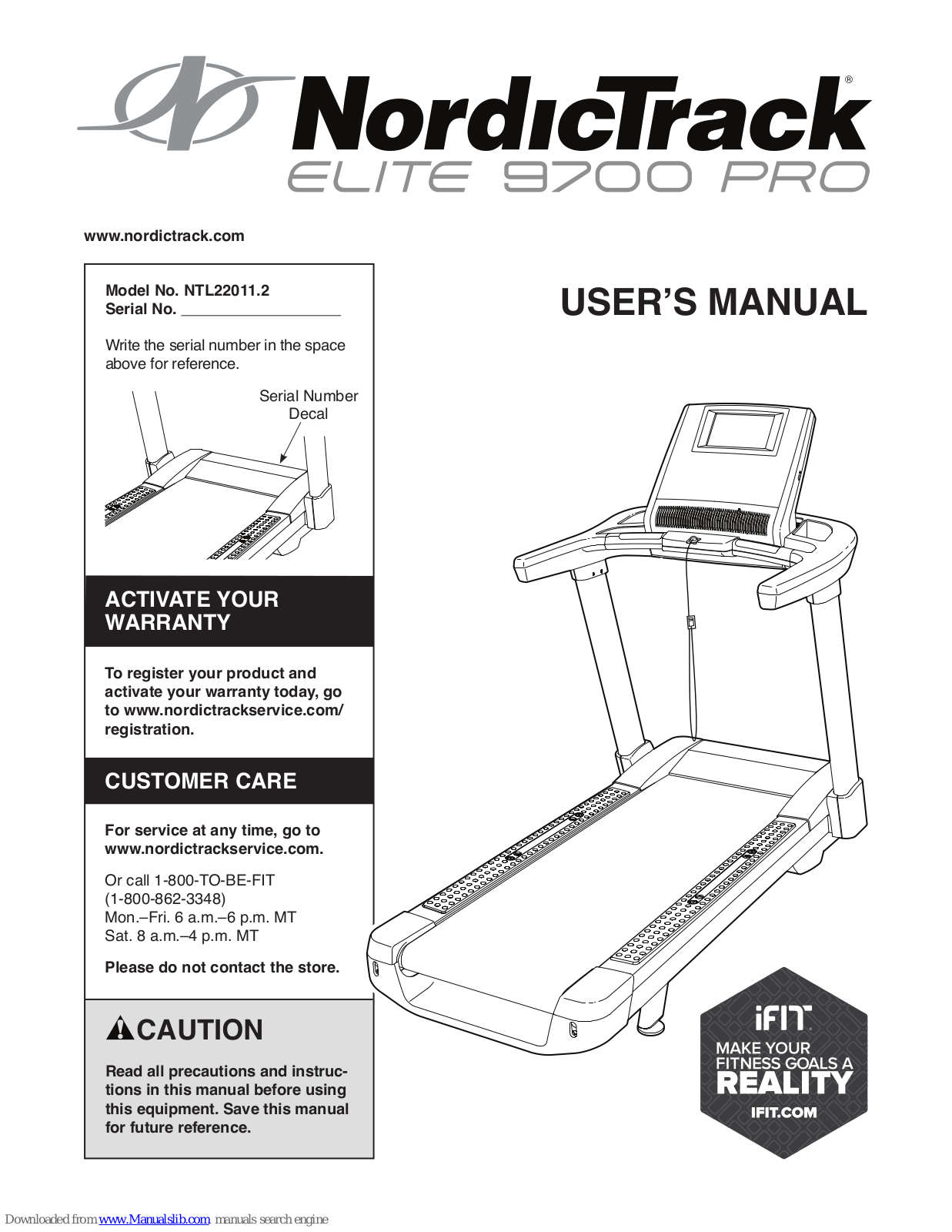 NordicTrack Elite 9700 Pro Treadmill, NTL22011.2 User Manual