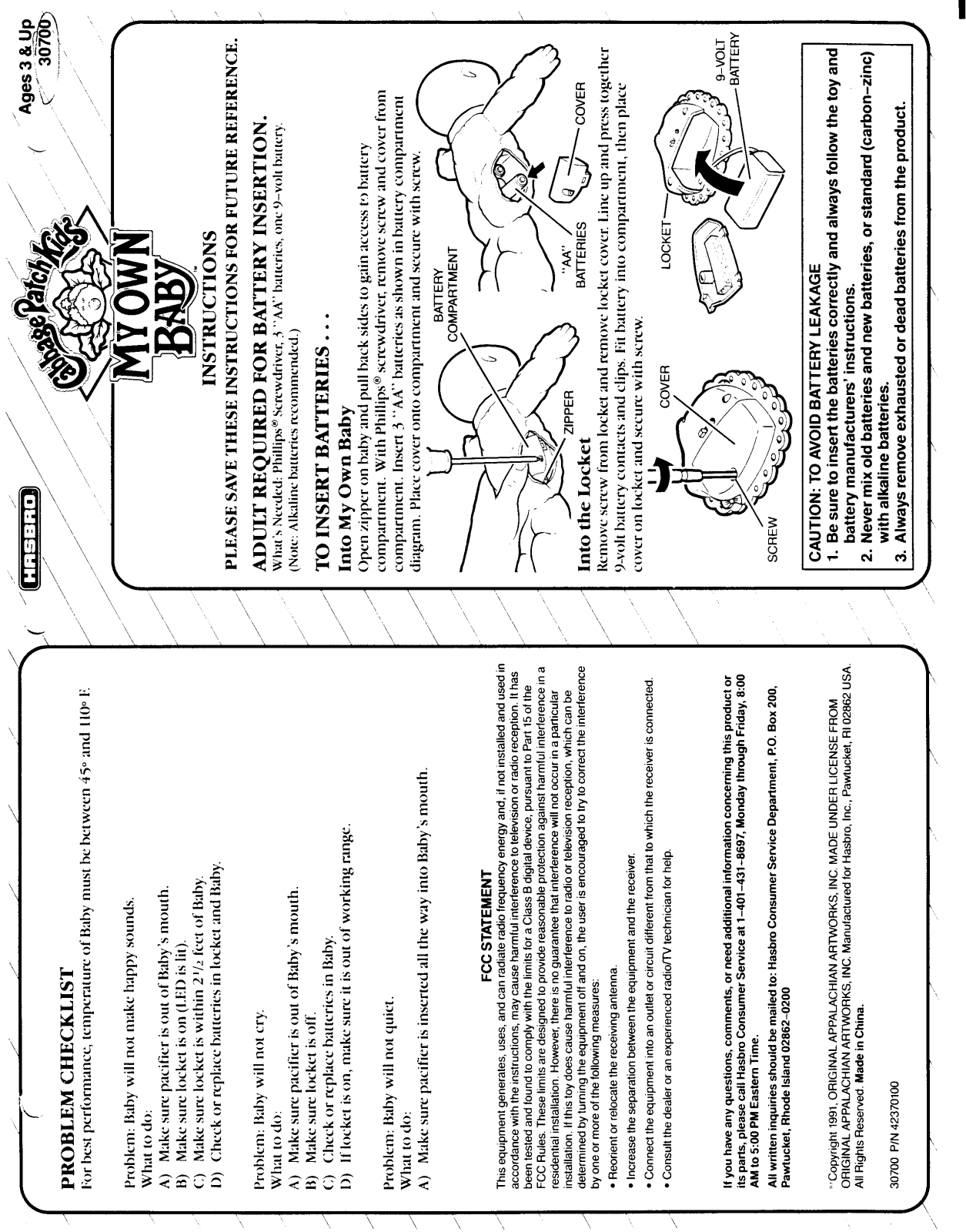 HASBRO Cabbage Patch Kids-My Own Baby User Manual