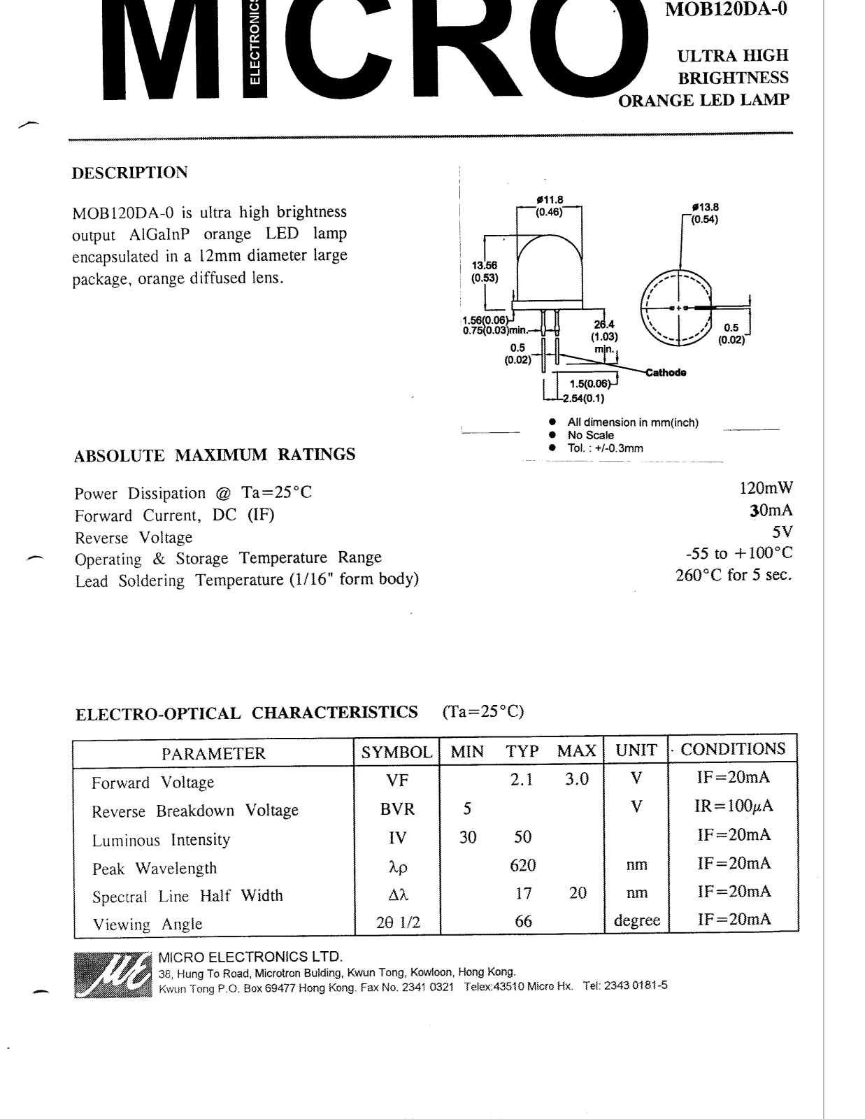 MICRO MOB120DA-0 Datasheet