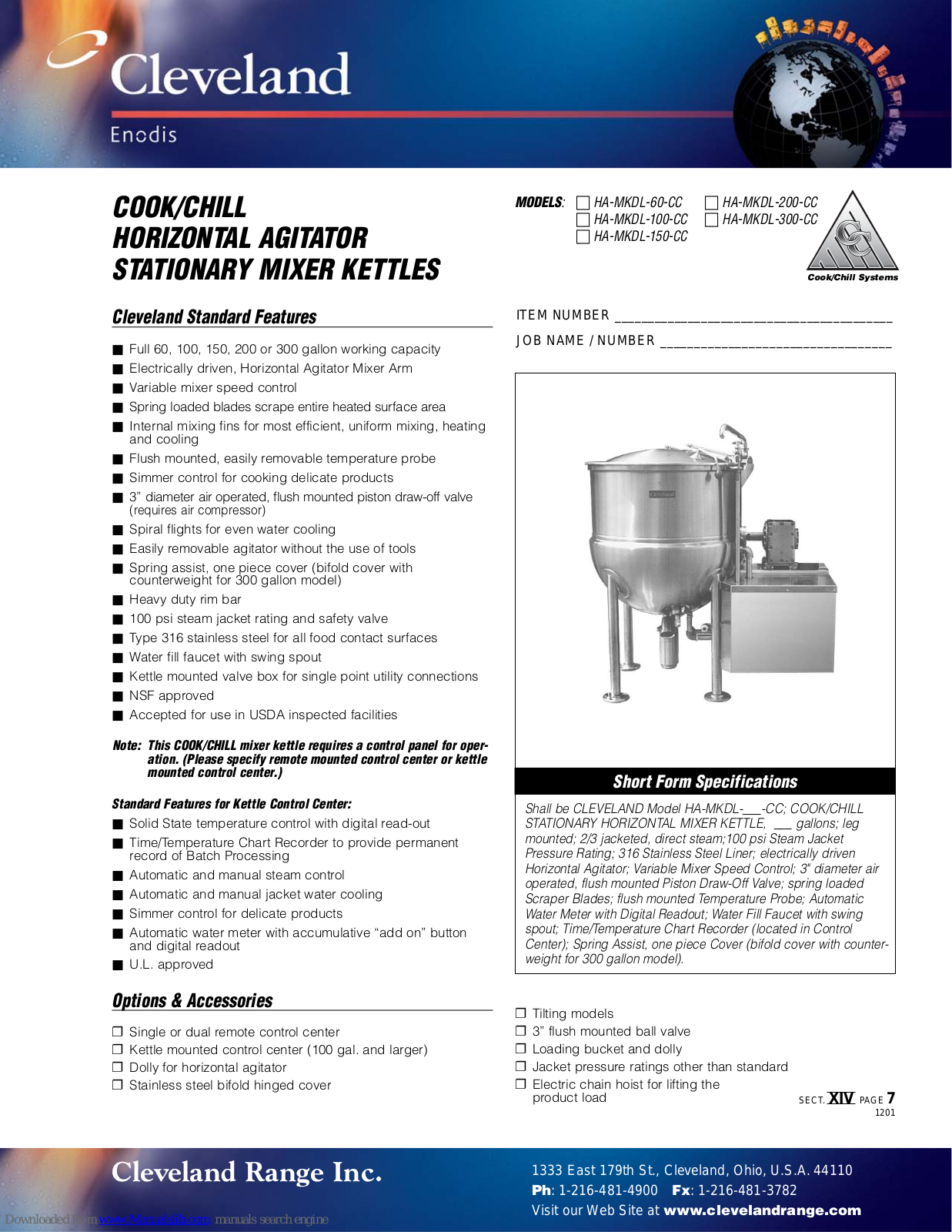 Cleveland HA-MKDL-200-CC, HA-MKDL-150-CC, HA-MKDL-300-CC, HA-MKDL-60-CC, HA-MKGL-100-CC Specification Sheet