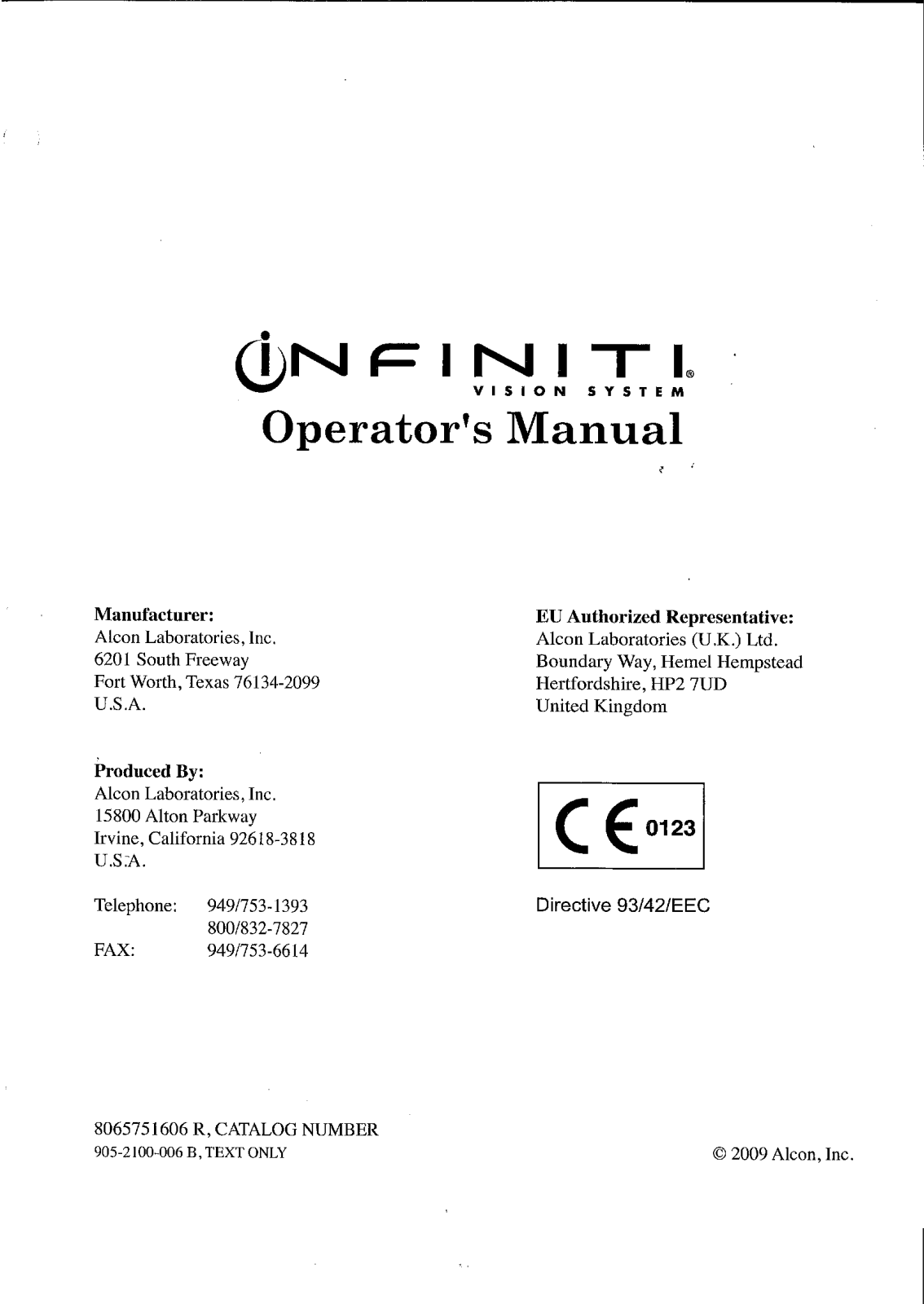 Alcon Infiniti Operator's manual