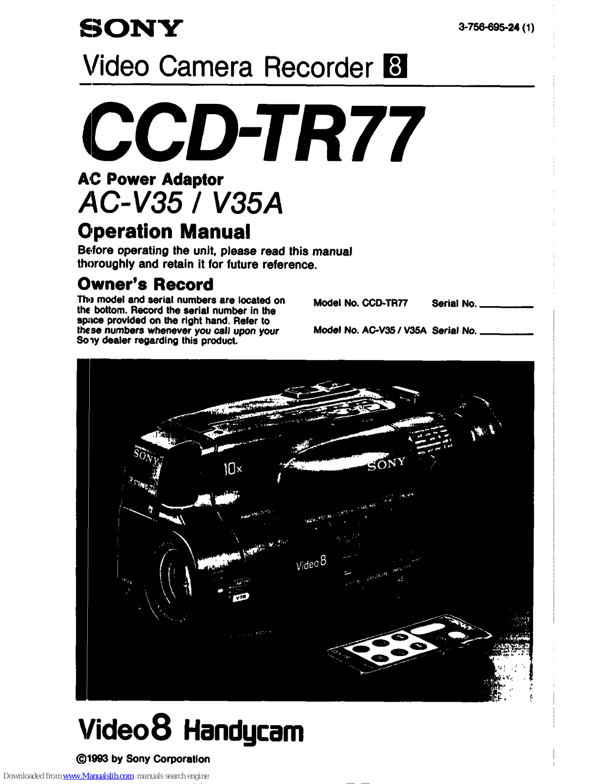 Sony Handycam CCD-TR77 Operation Manual