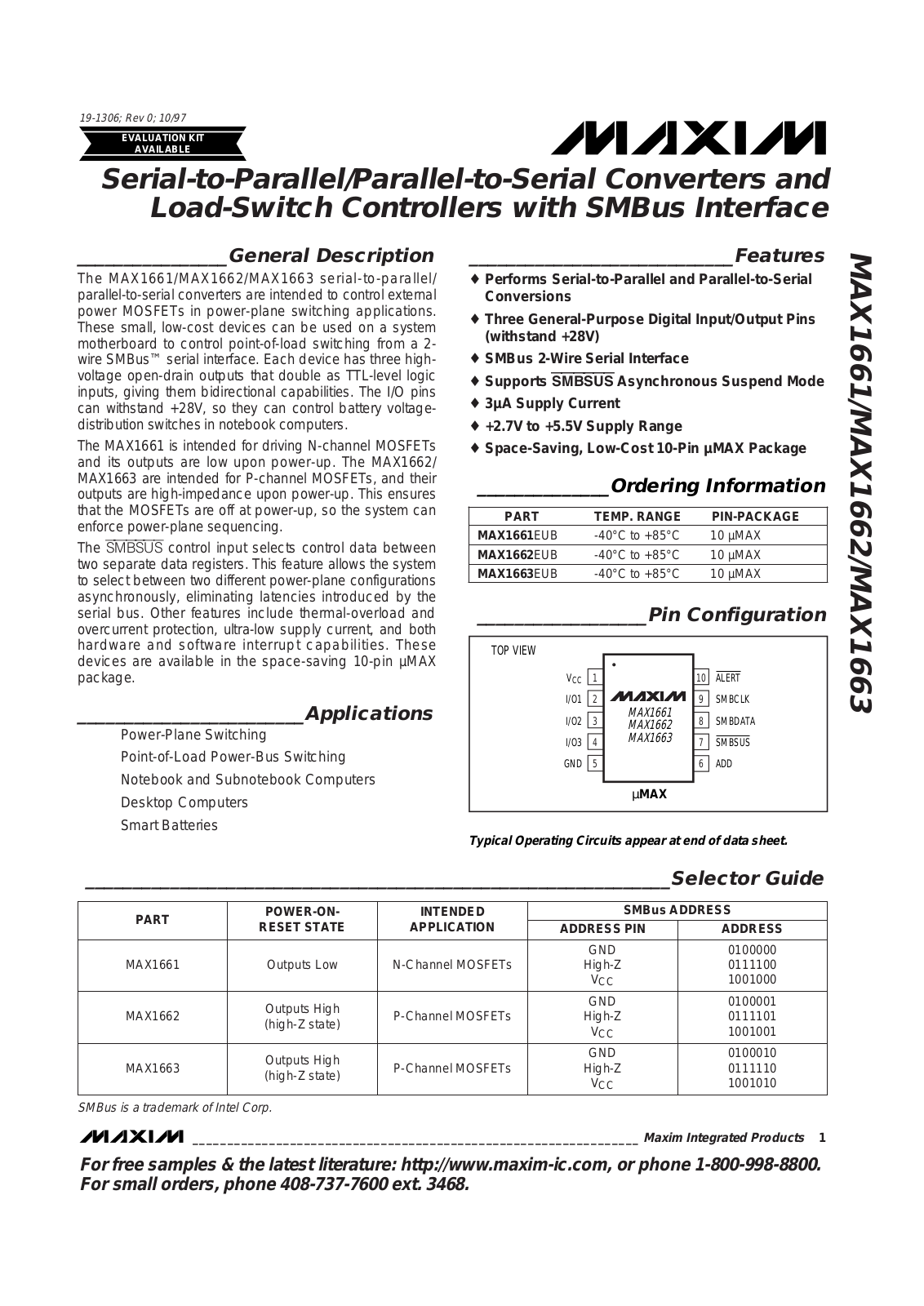 Maxim MAX1661EUB, MAX1662EUB Datasheet