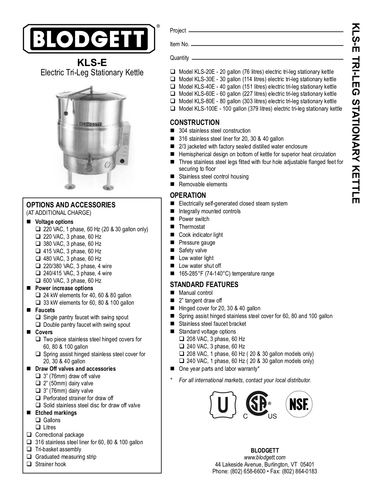 Blodgett KLS-20E, KLS-30E, KLS-40E, KLS-60E, KLS-80E General Manual