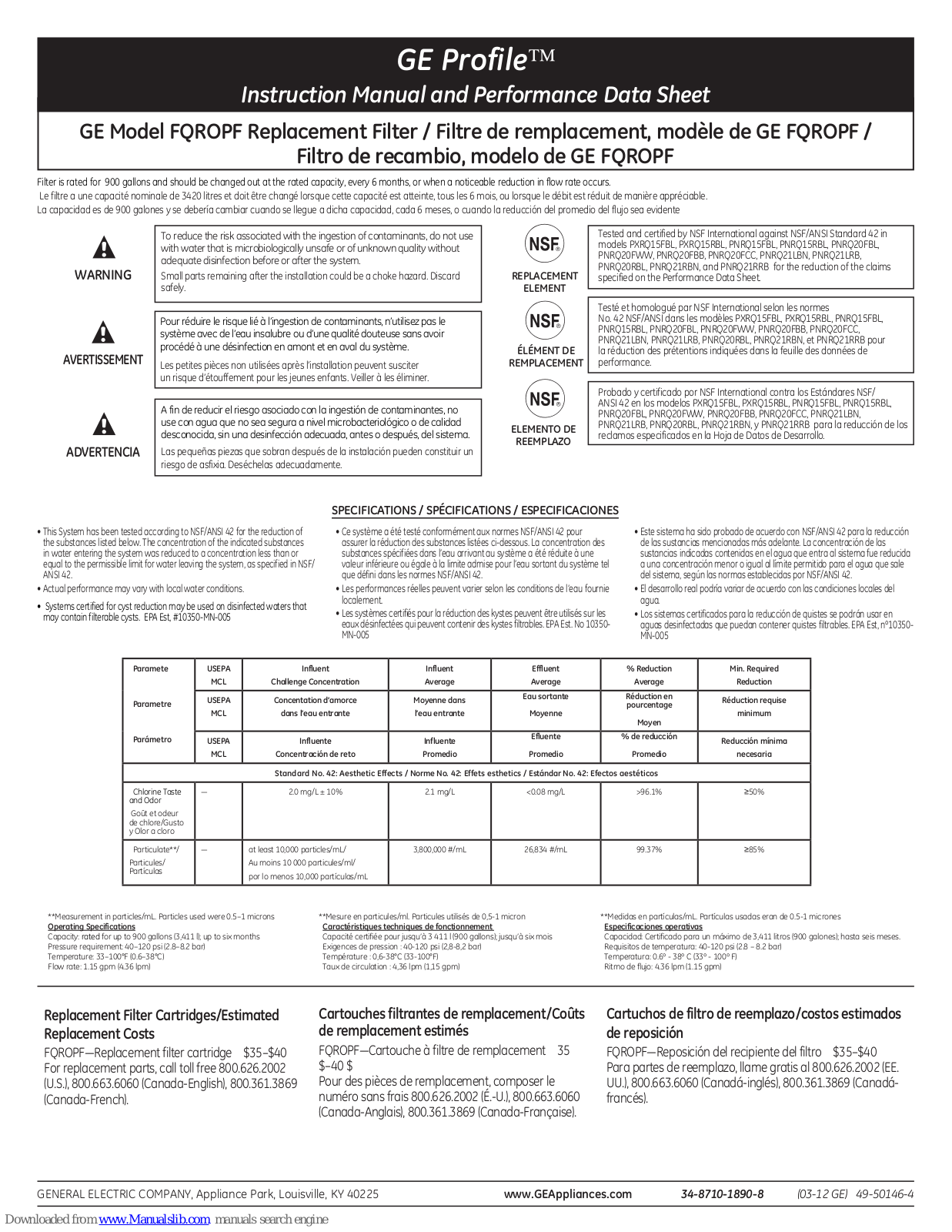 GE Profile FQROPF Use And Care Manual