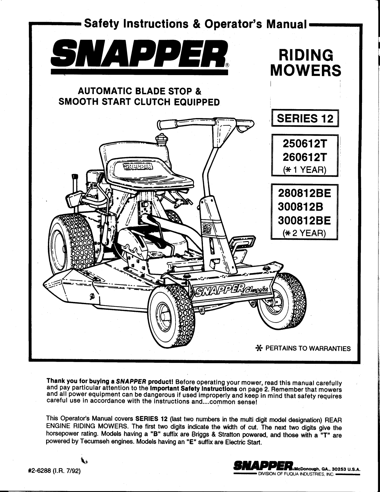 Snapper 250612T User Manual