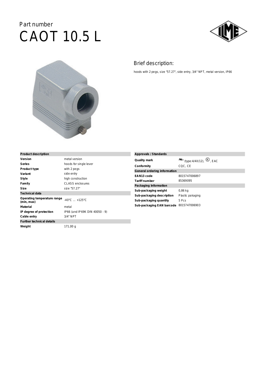 ILME CAOT-10.5L Data Sheet