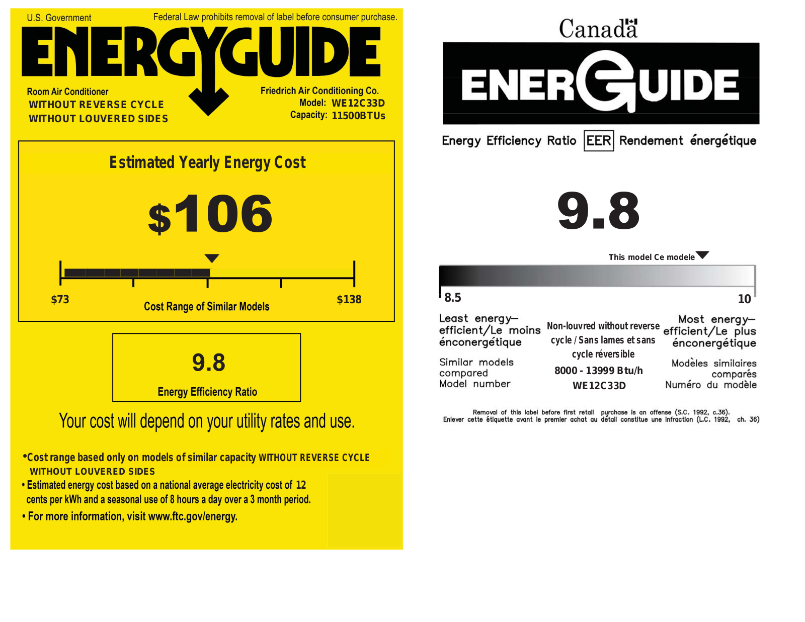 Friedrich WE12D33 Energy Guide