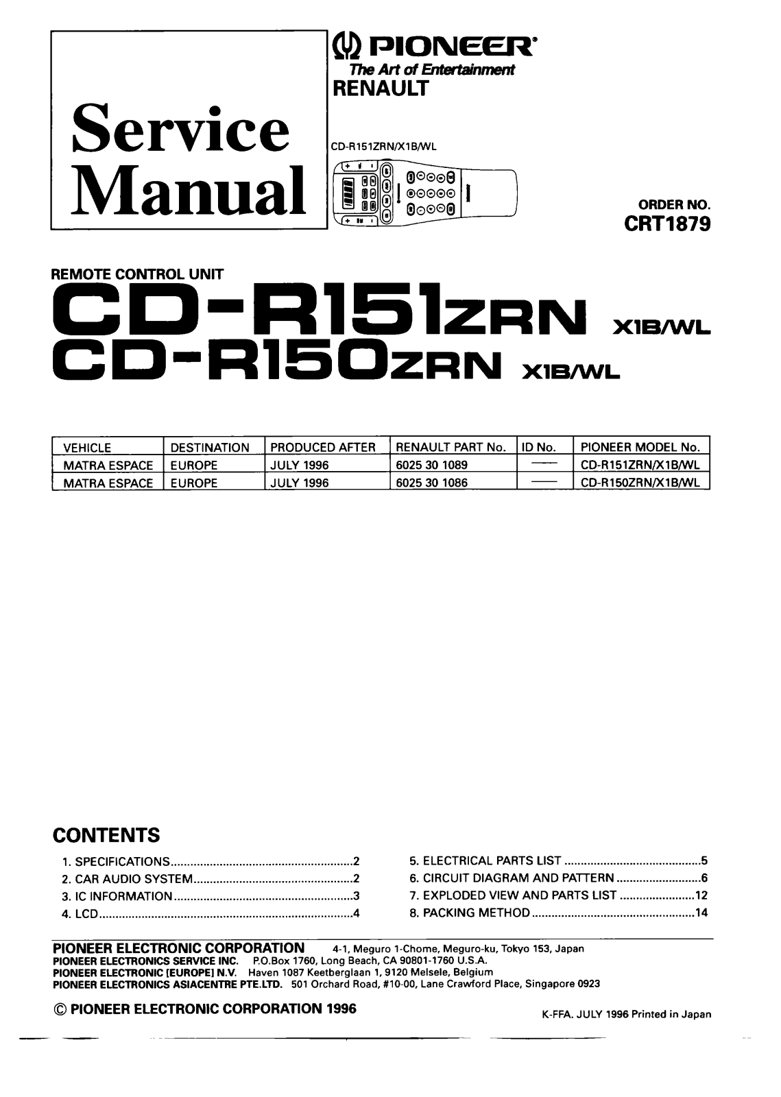 Pioneer CDR-150, CDR-151 Service manual