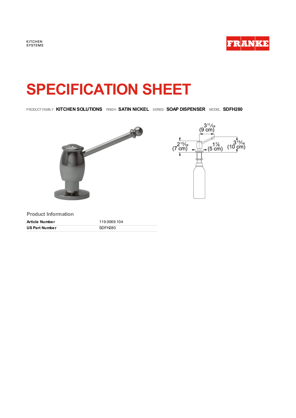 Franke Foodservice SDFH280 User Manual