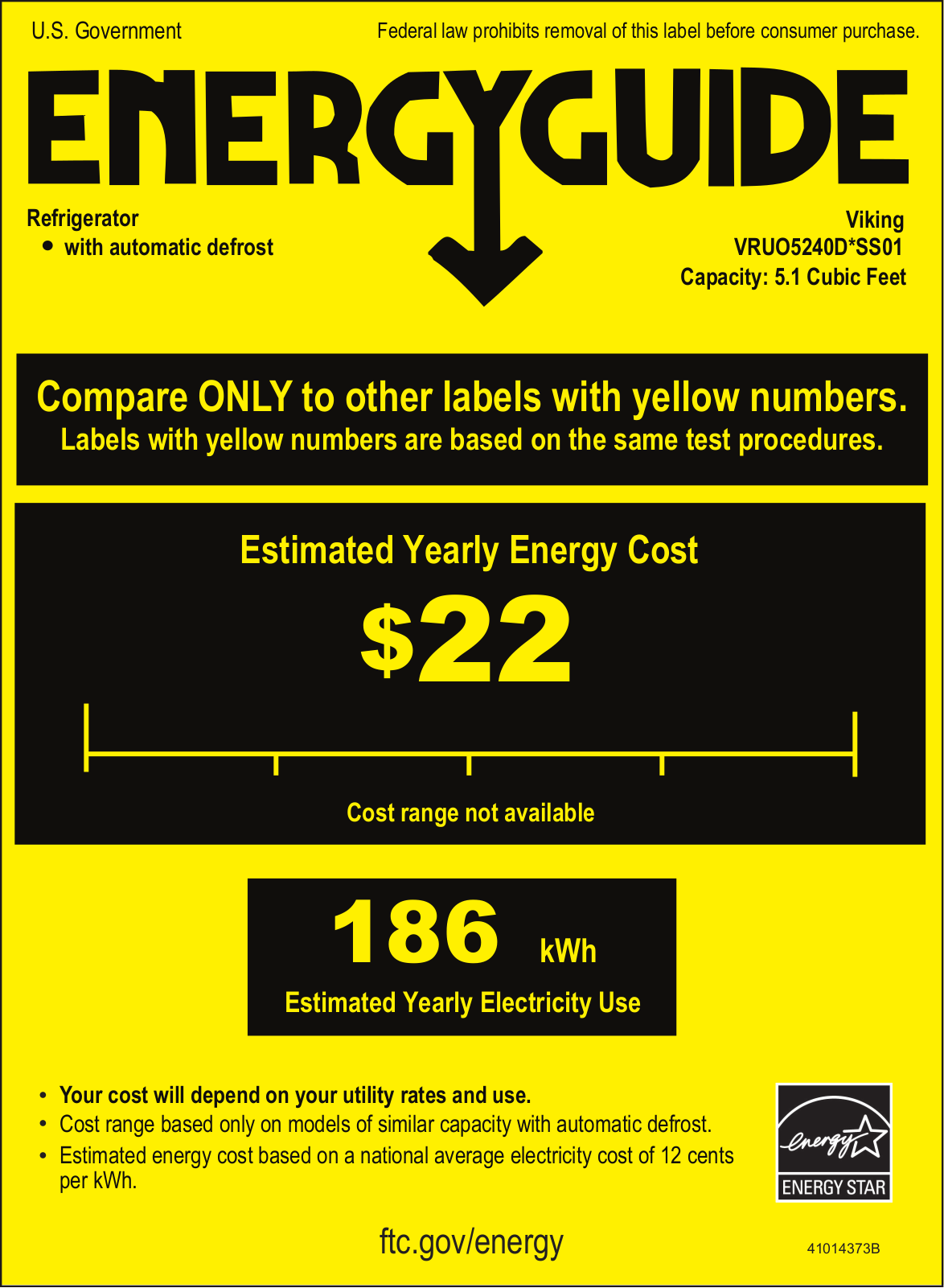 Viking VRUO5240DRSS Energy Guide