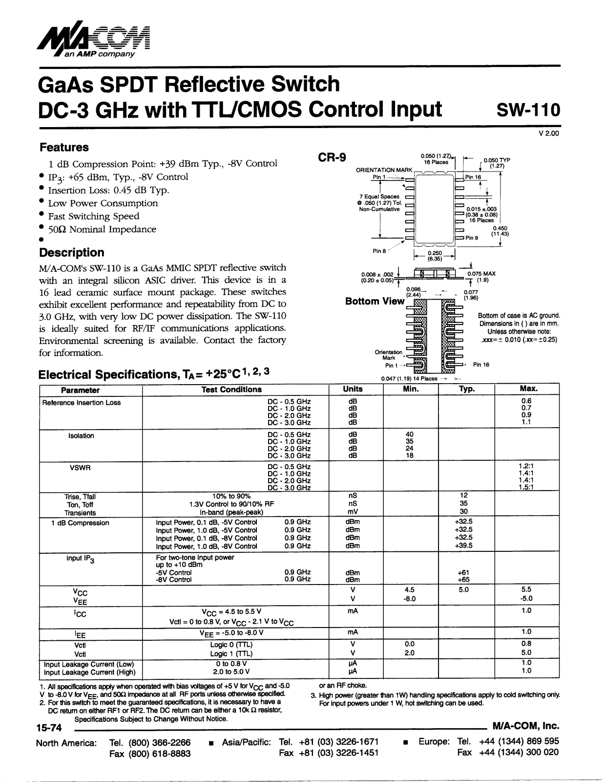 M A COM SW-110 Datasheet