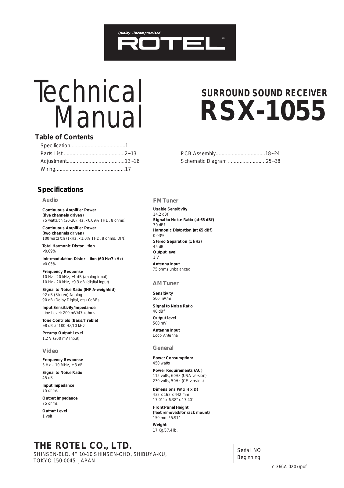 Rotel RSX-1055 Service manual