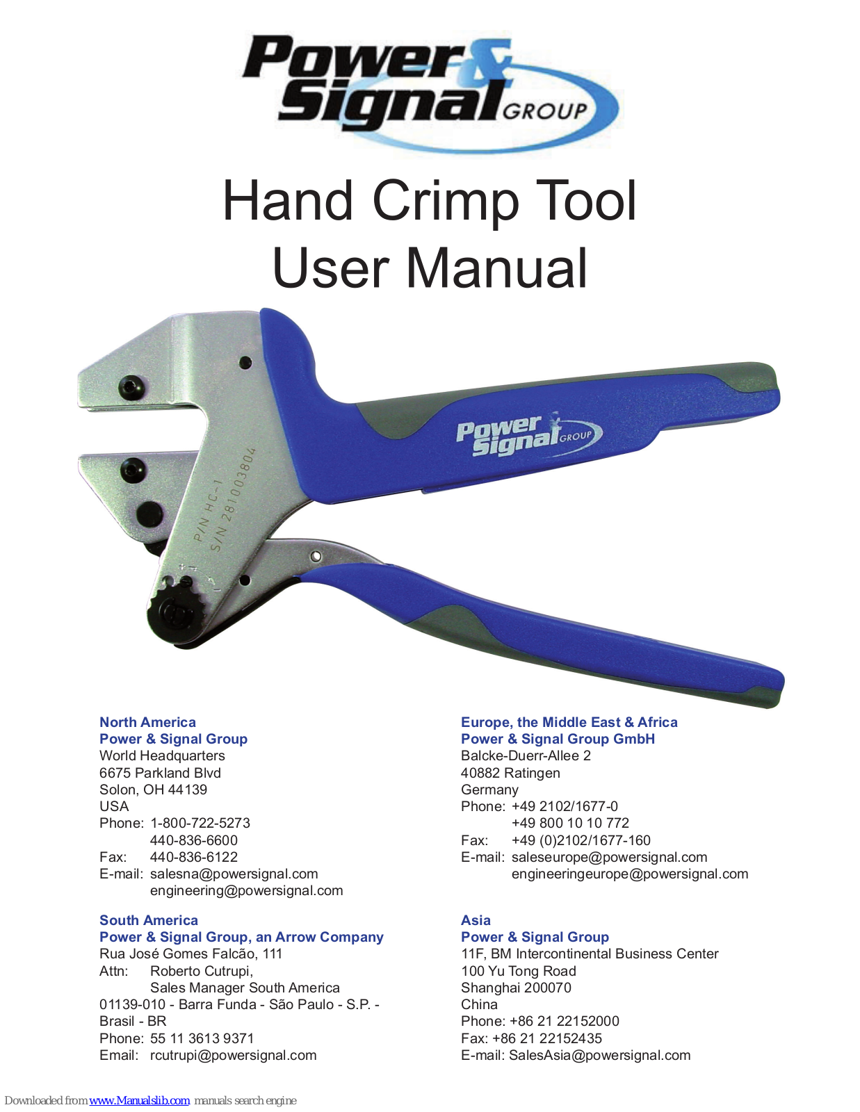 Power Signal Group Hand Crimp Tool User Manual