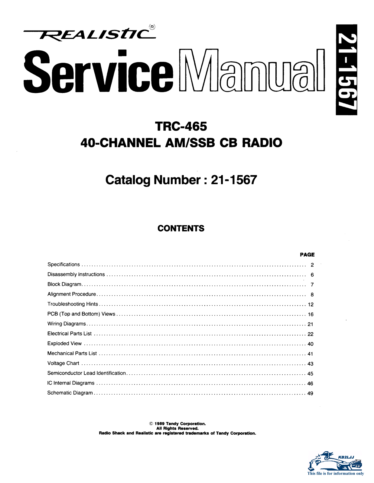 Realistic   RadioShack TRC-465 Service Manual