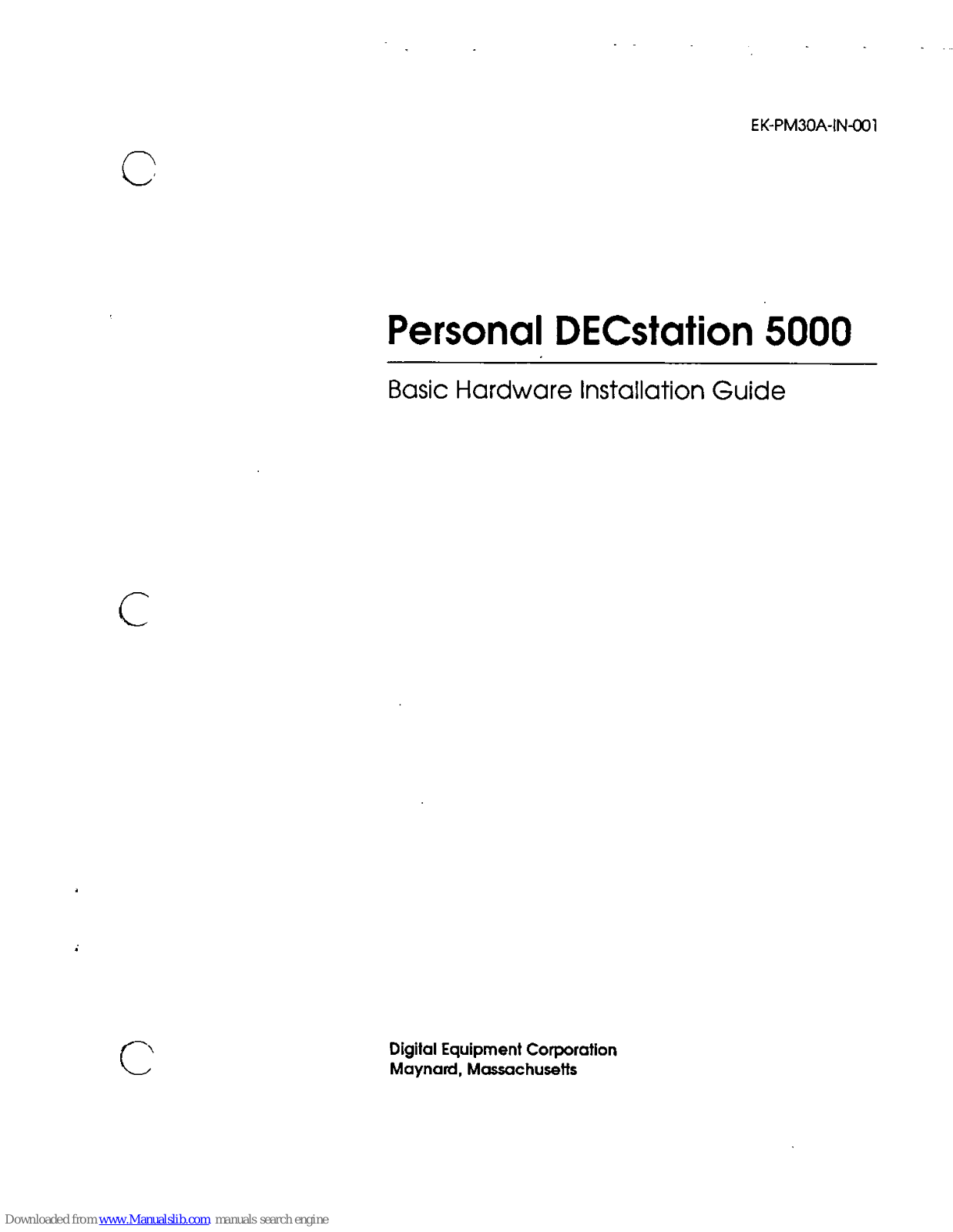 DEC Personal DECstation 5000 Hardware Installation Manual