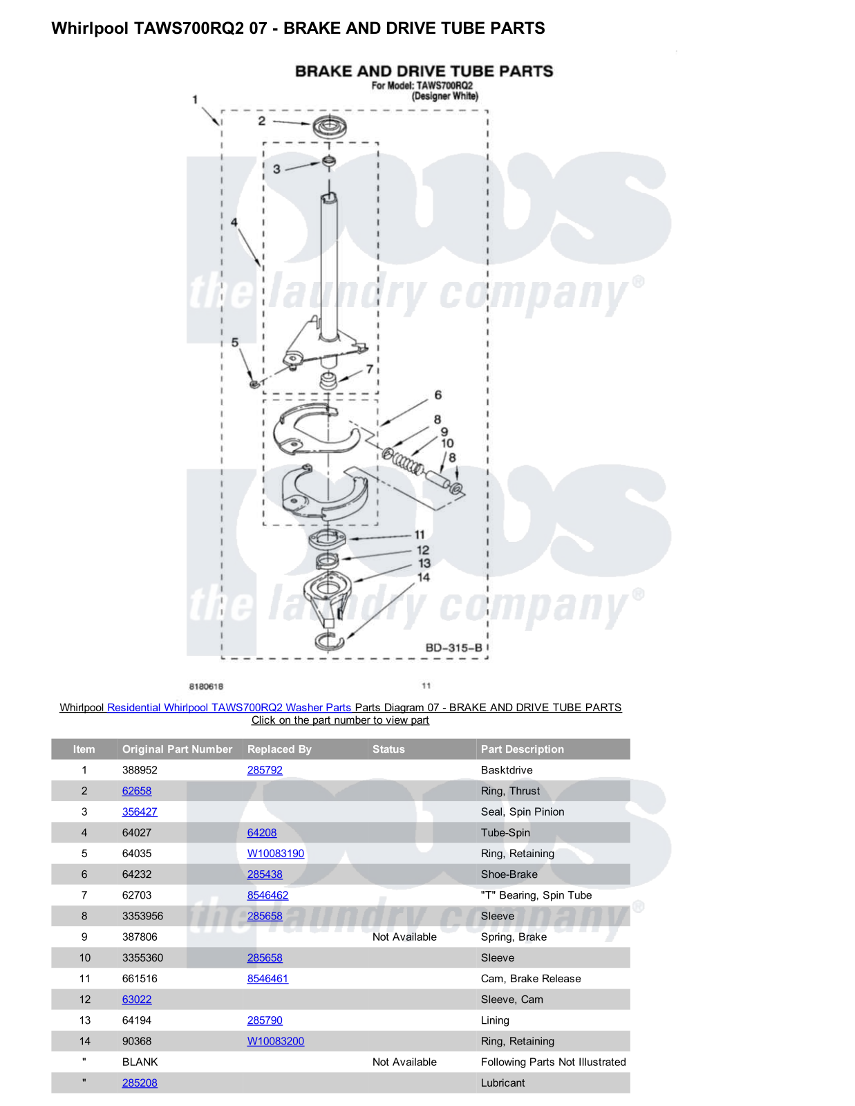 Whirlpool TAWS700RQ2 Parts Diagram