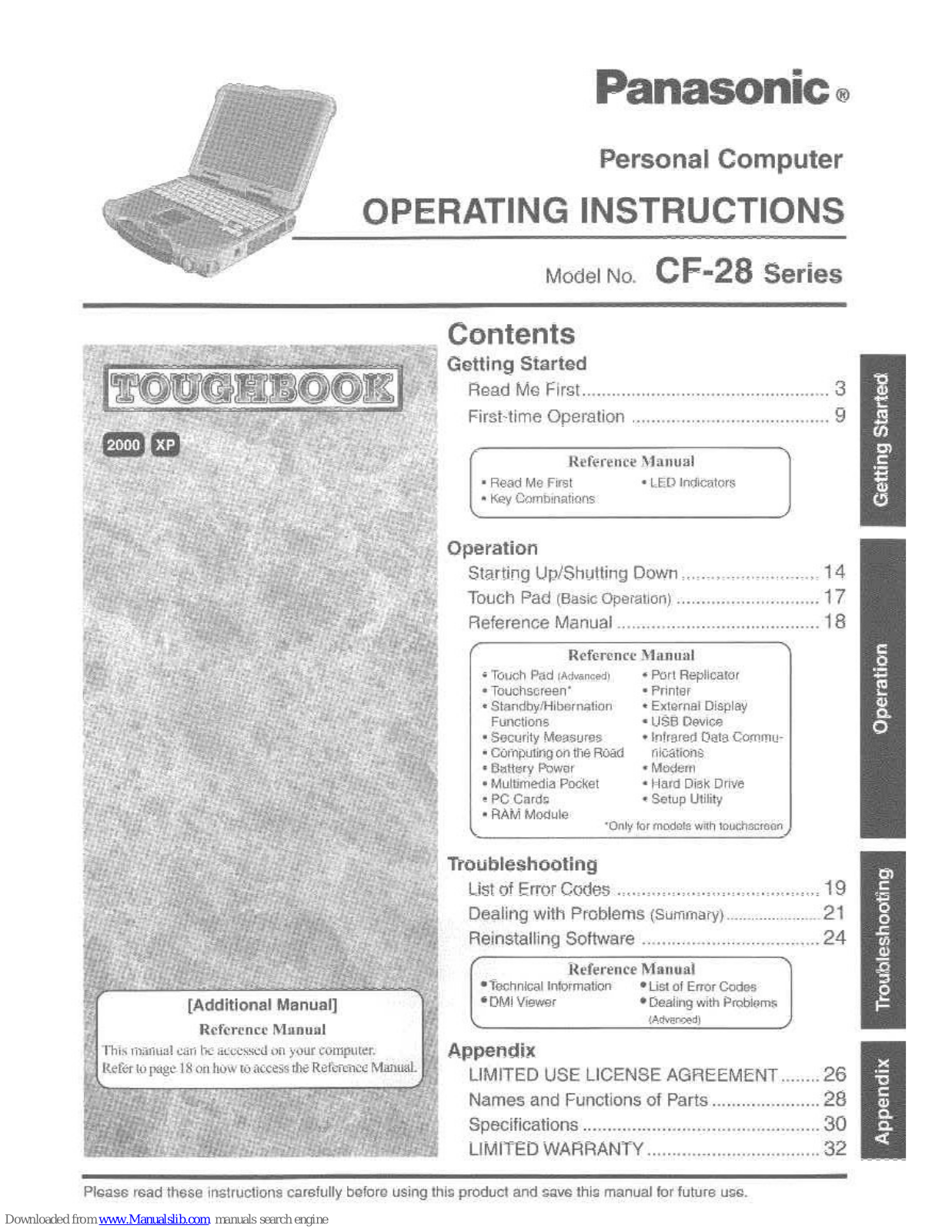 Panasonic CF-28PTJAZDM, CF-28PMJAZDM, CF-28PTJAZKM, CF-28PRJAZQM, CF-28PRJAZDM User Manual