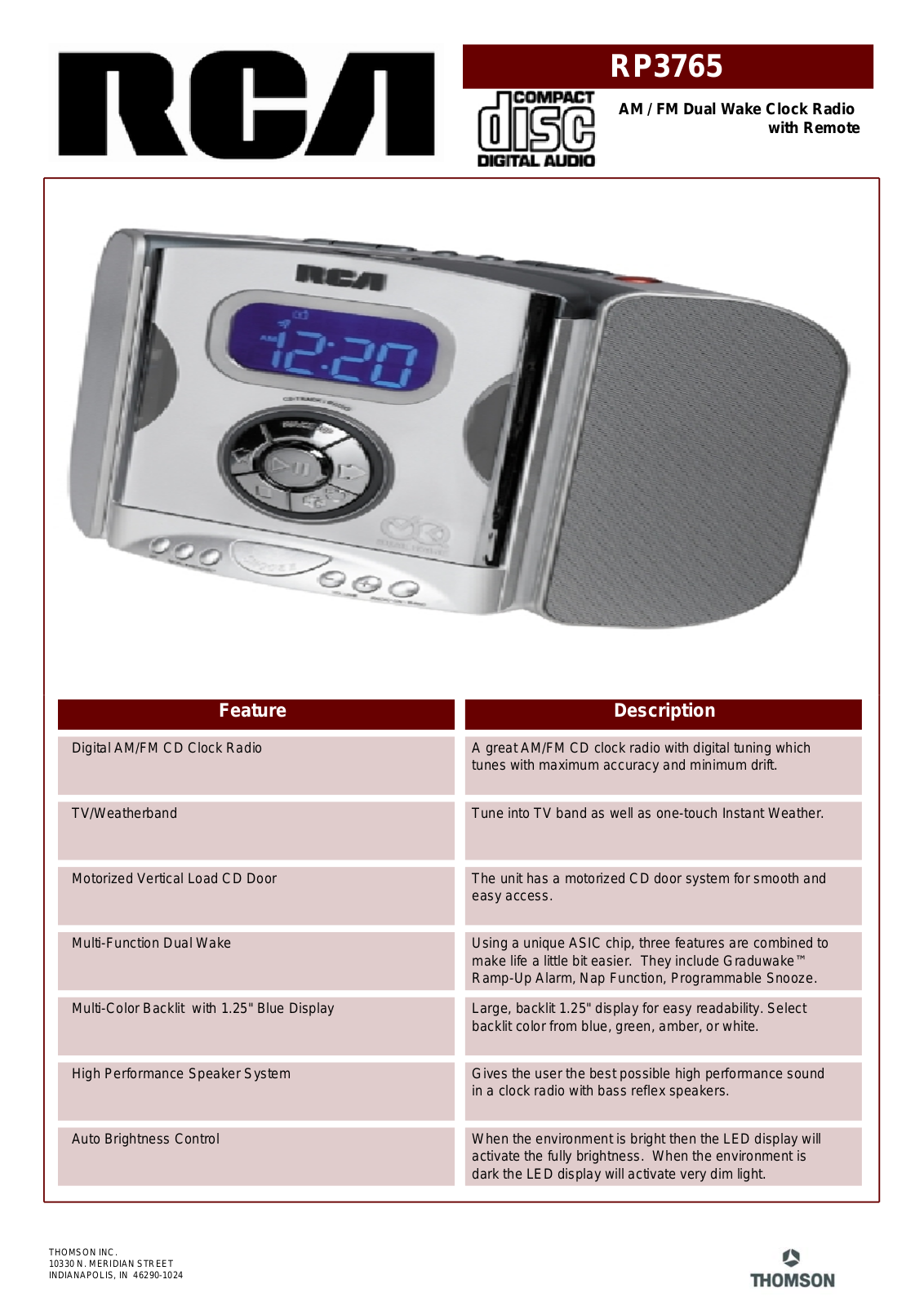 RCA RP3765 User Manual