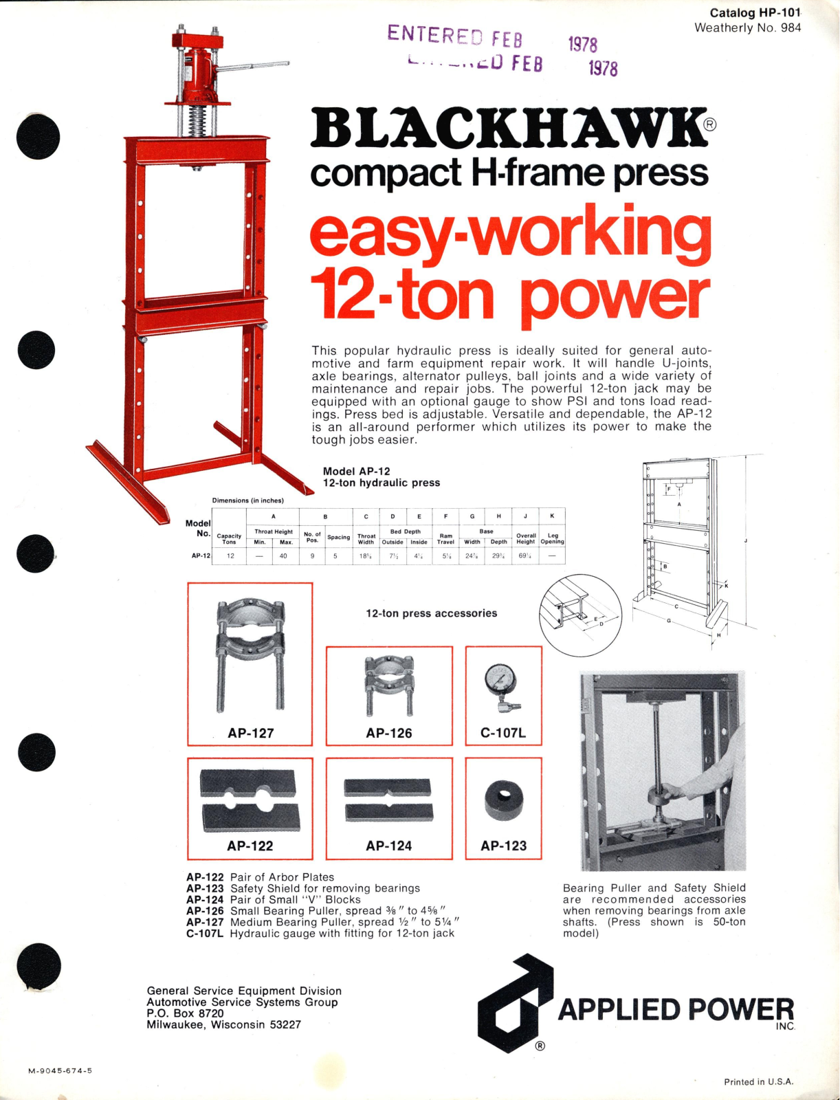 Applied Power 12-Ton H-Frame Press Press - ManualMachine.com