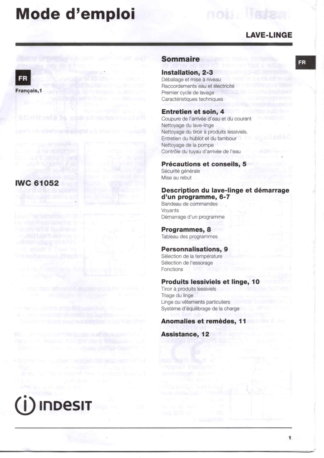 INDESIT WG 826 TP User Manual