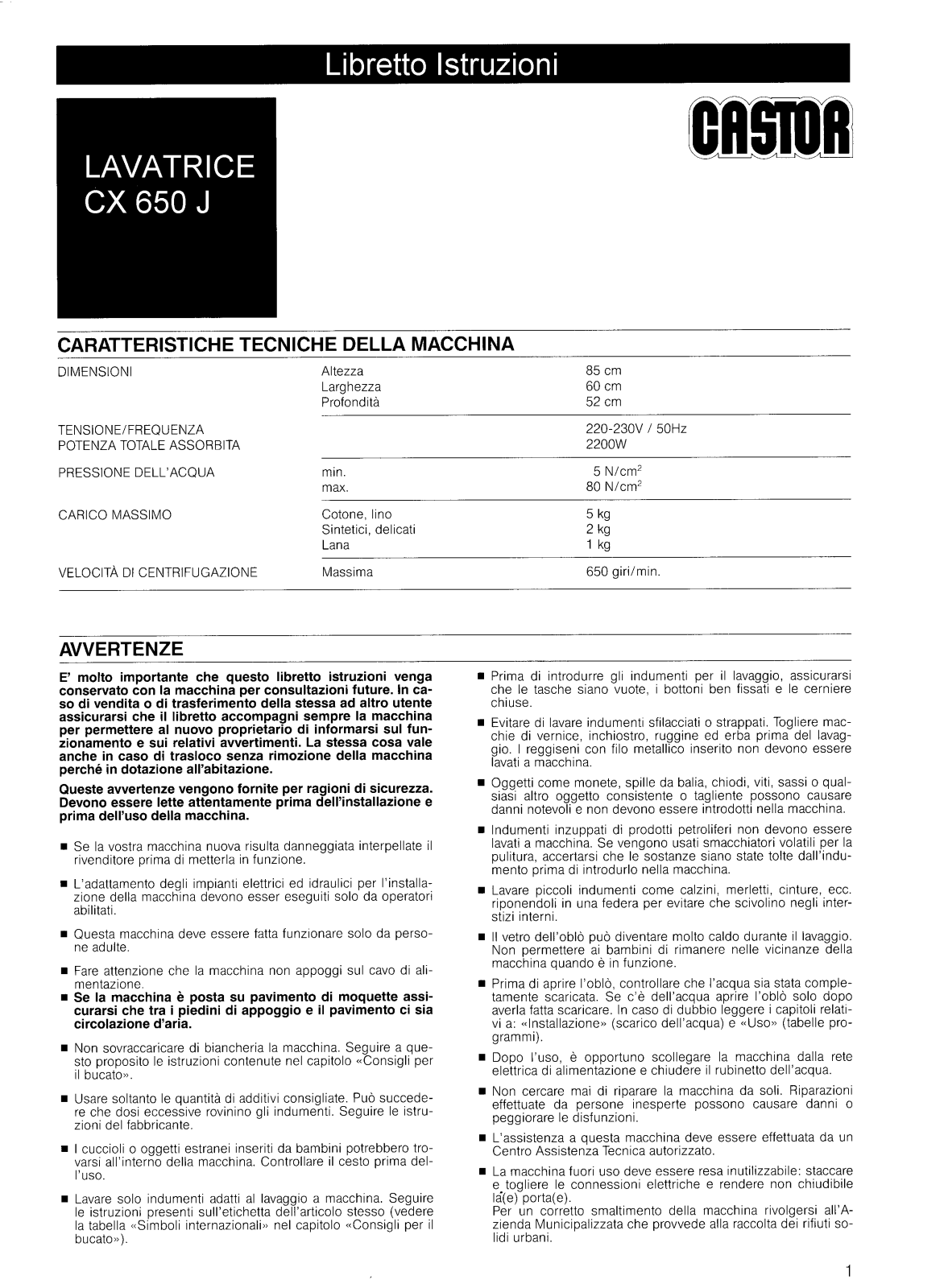 Castor CX650J Instructions Manual