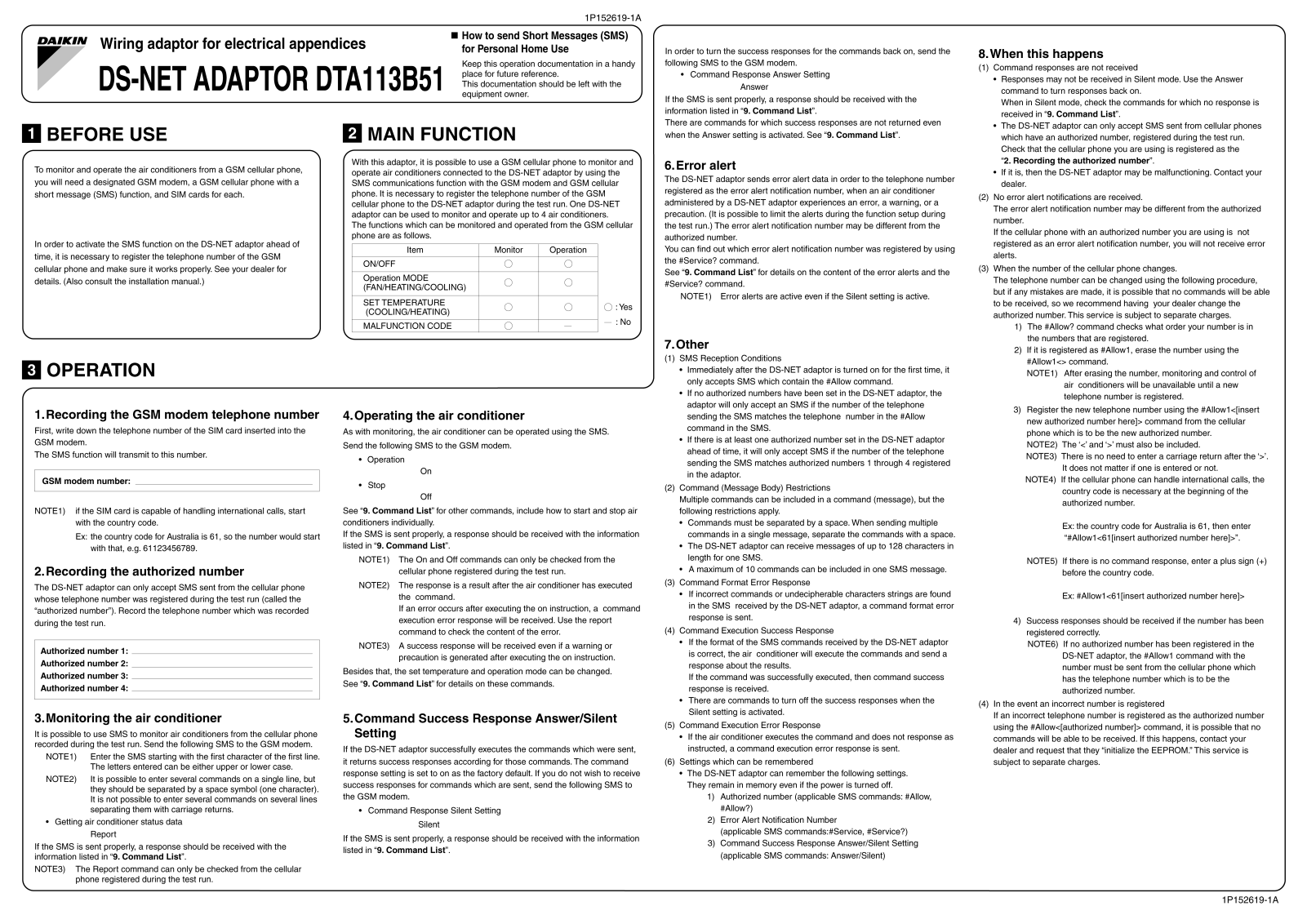 Daikin DTA113B51 Operation manuals