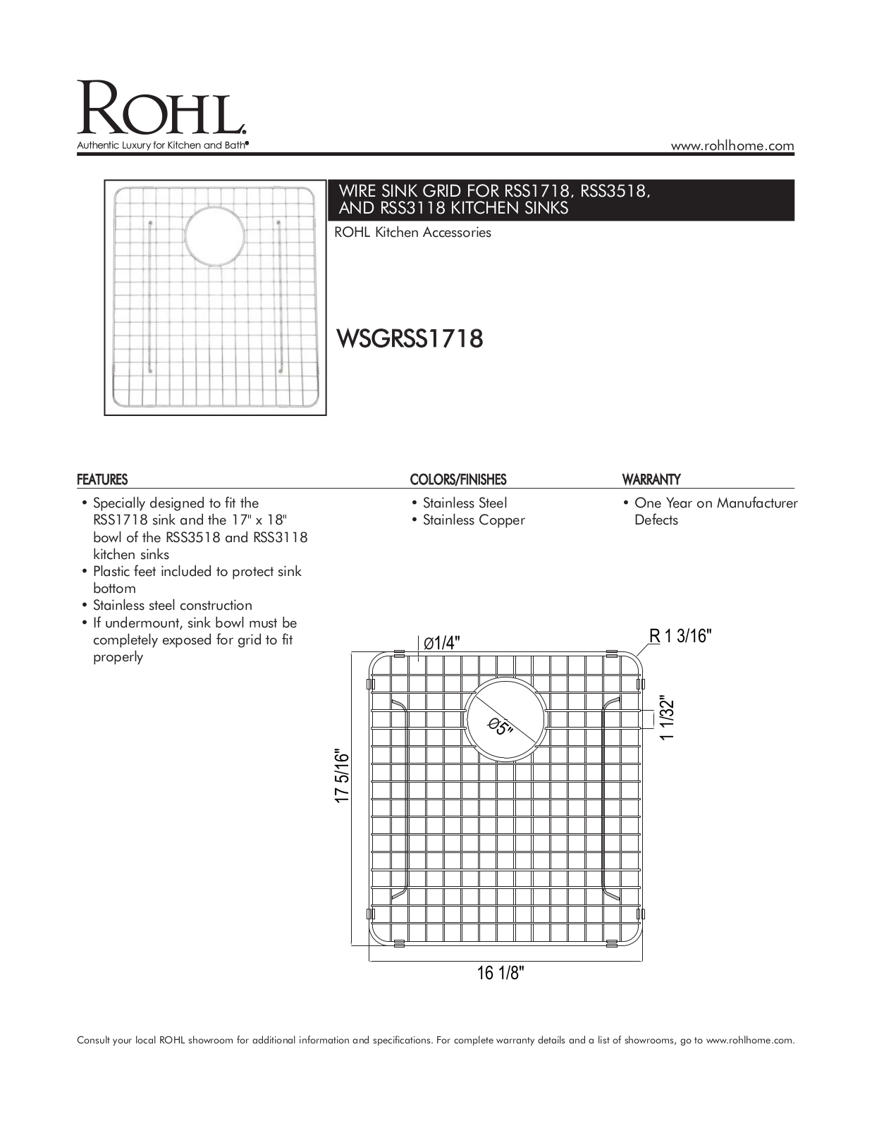 Rohl XRH10145 Specifications - ManualMachine.com