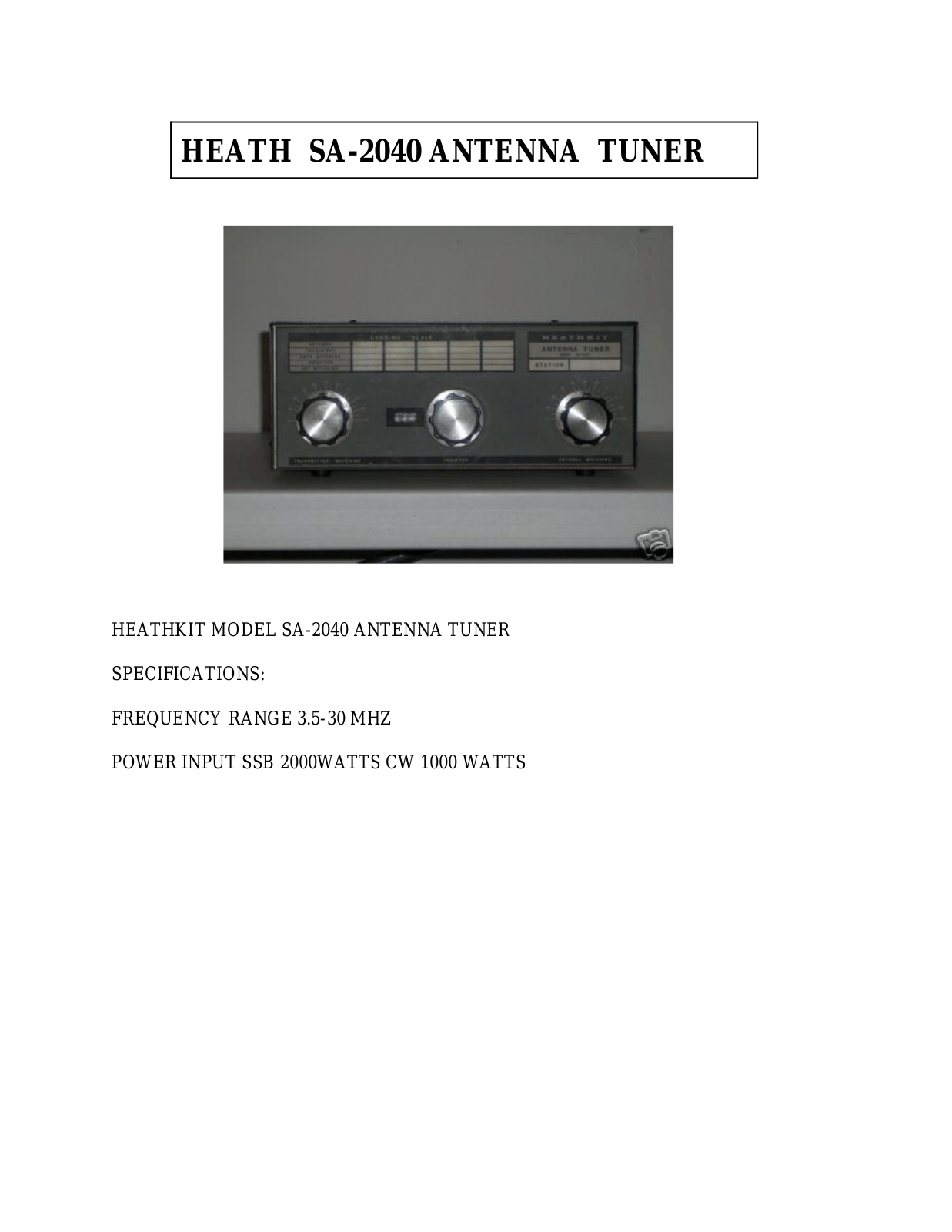 HEATHKIT SA-2040 User Manual