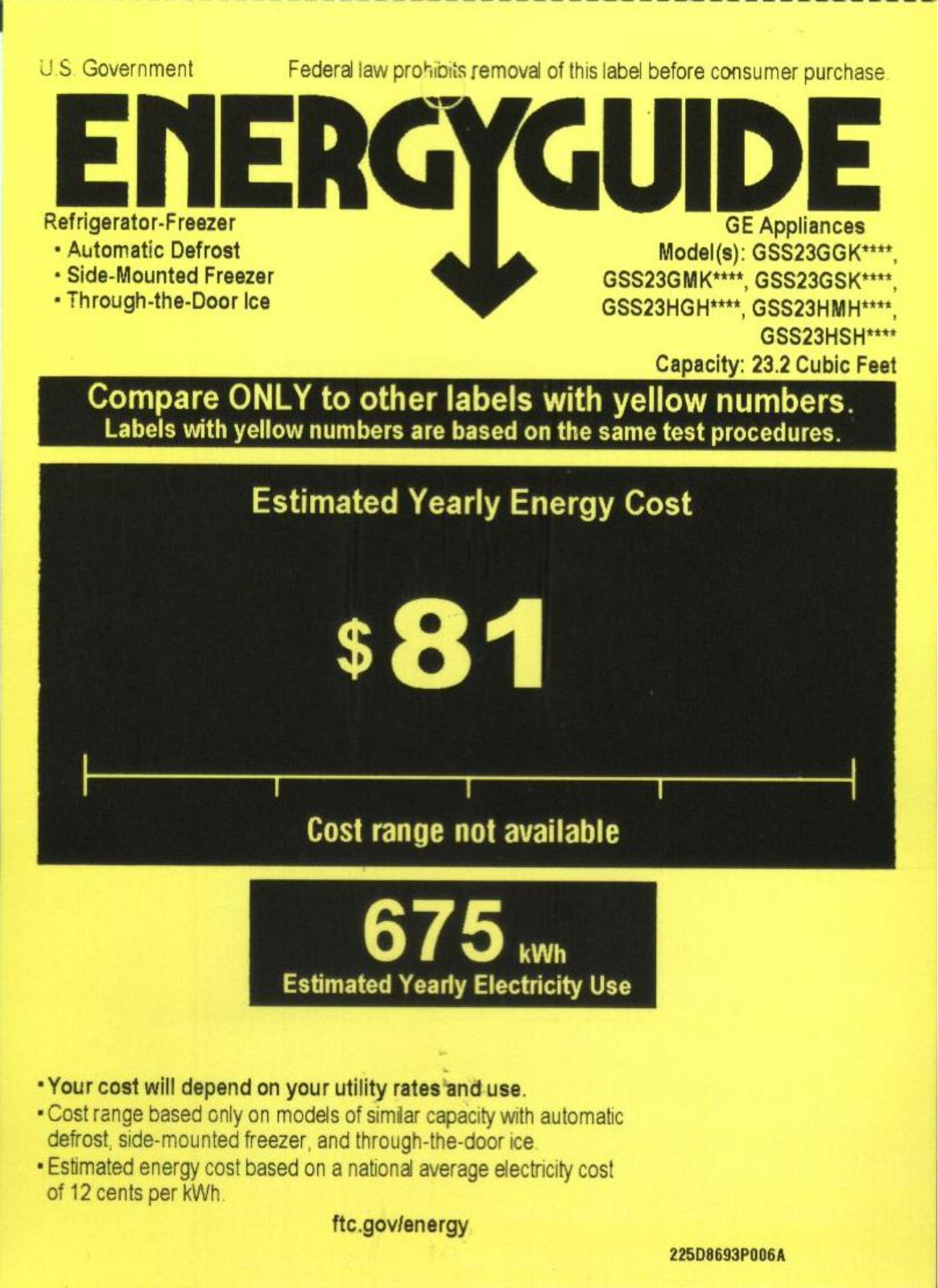 General Electric GSS23GSKSS Energy Guide