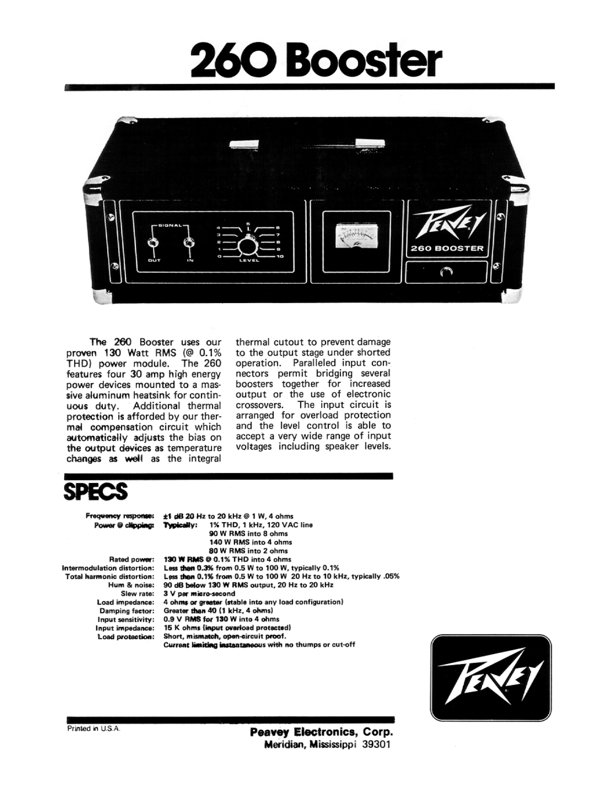 Peavey 260 BOOSTER DATASHEET