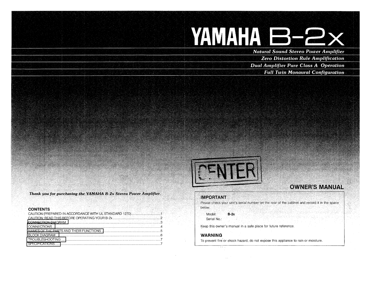 Yamaha B-2X Owner Manual