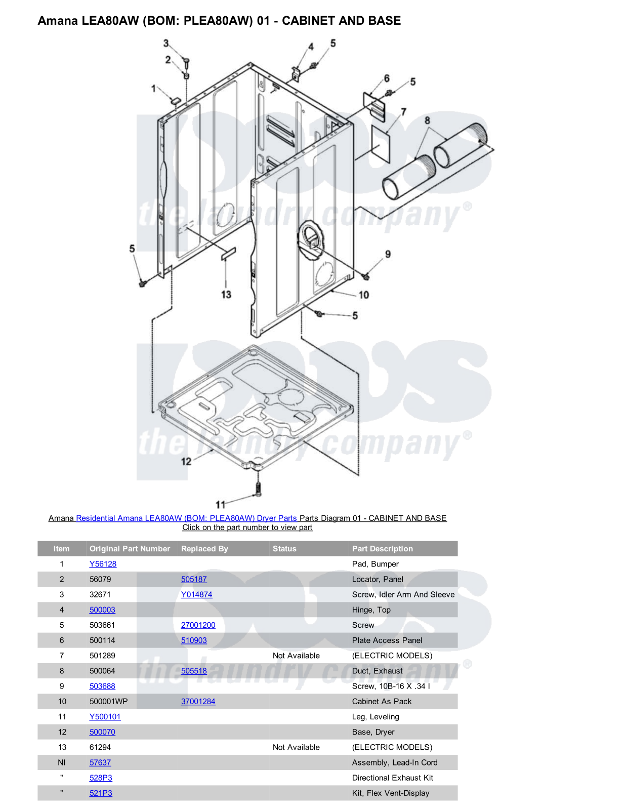 Amana LEA80AW Parts Diagram