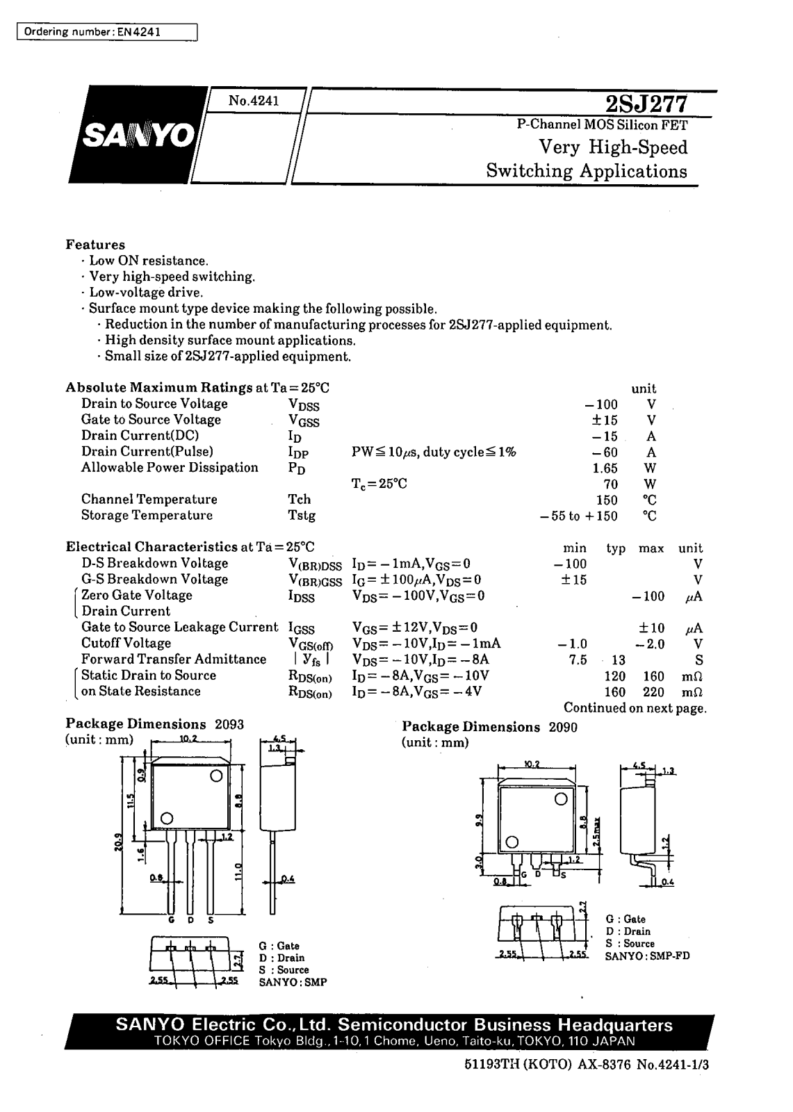 Datasheet 2SJ277 Datasheet (SANYO) - ManualMachine.com