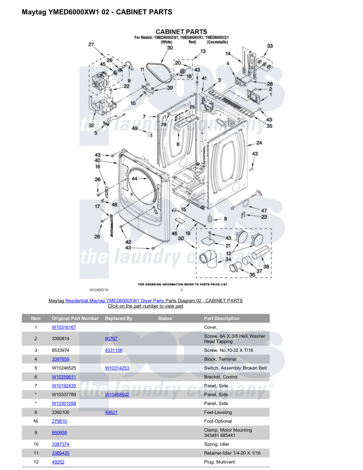 Maytag YMED6000XW1 Parts Diagram