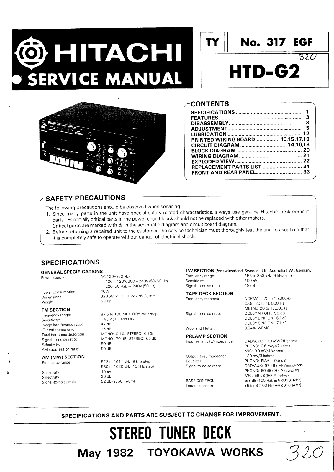 Hitachi HTDG-2 Service manual