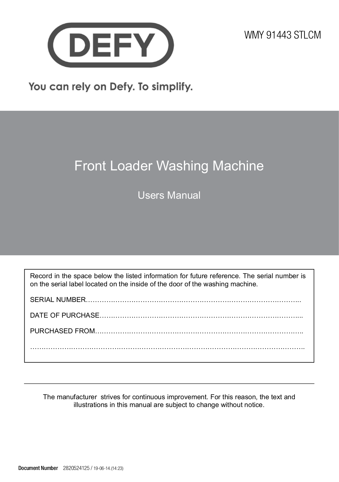 Defy WMY 91443 STLCM User Manual