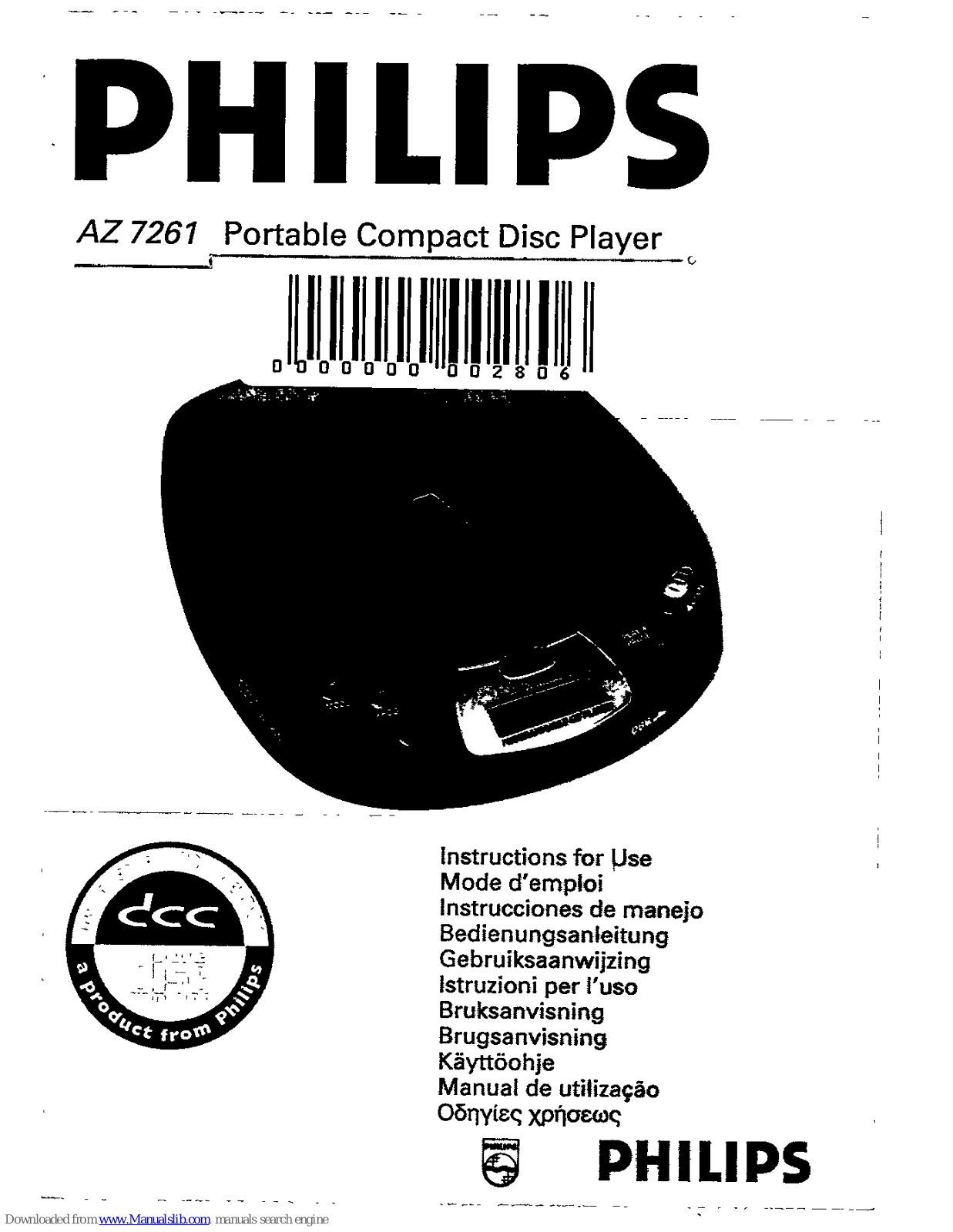 Philips AZ7261 - Cd Personal, AZ 7261 Instructions For Use Manual