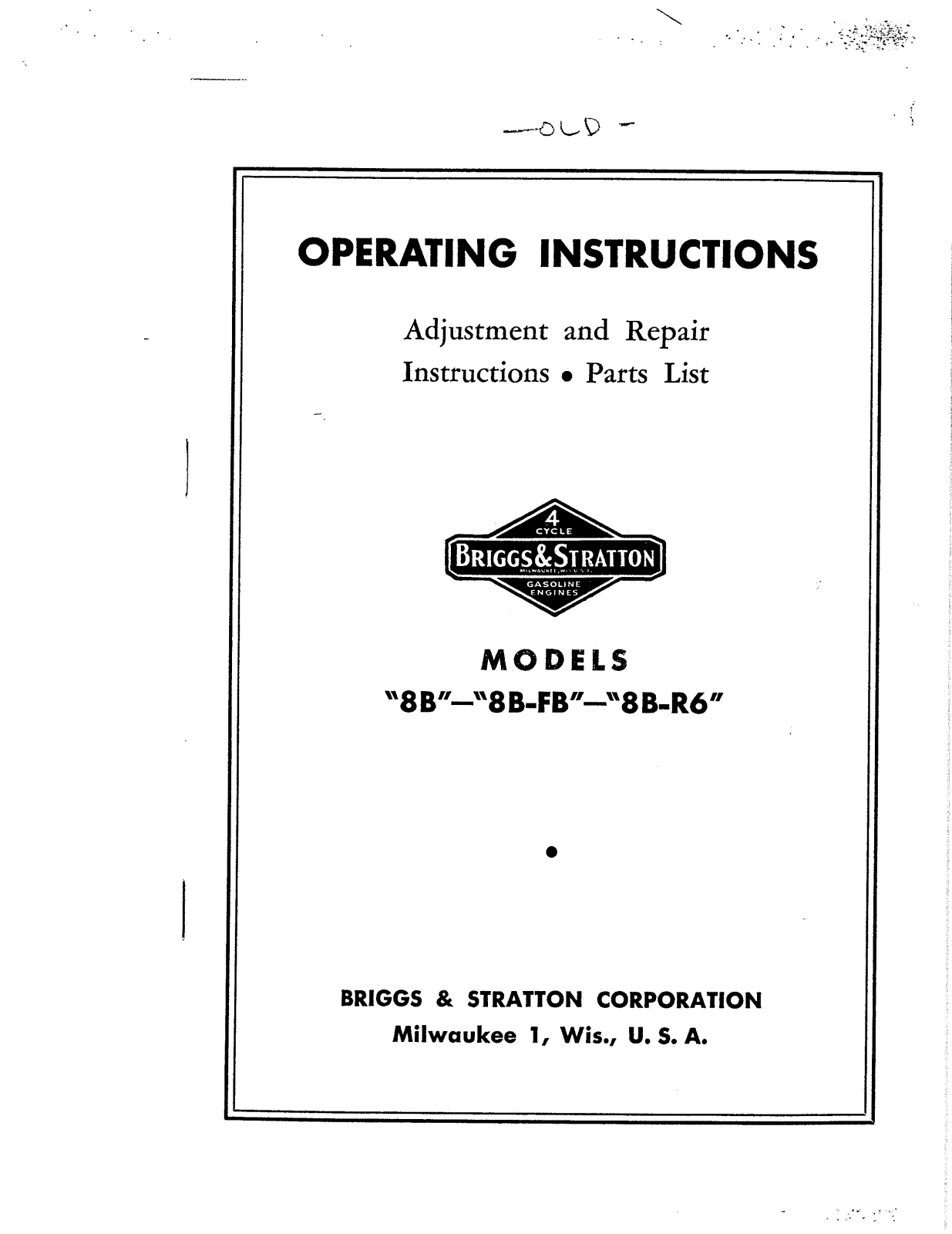 Briggs & Stratton 8B, 8B-R6, 8B-FB User Manual