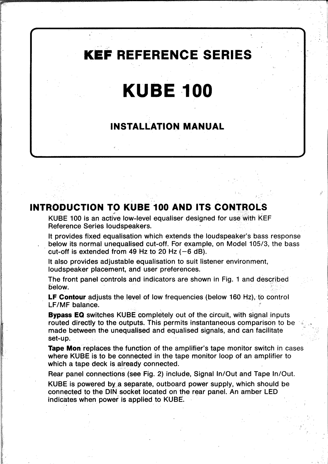 Kef Kube 100 User Manual