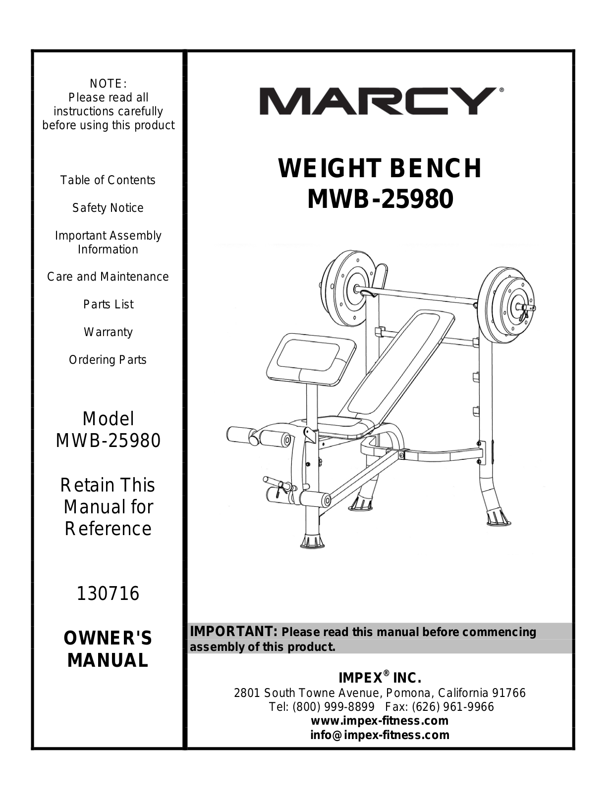 Impex MWB-25980 Owner's Manual