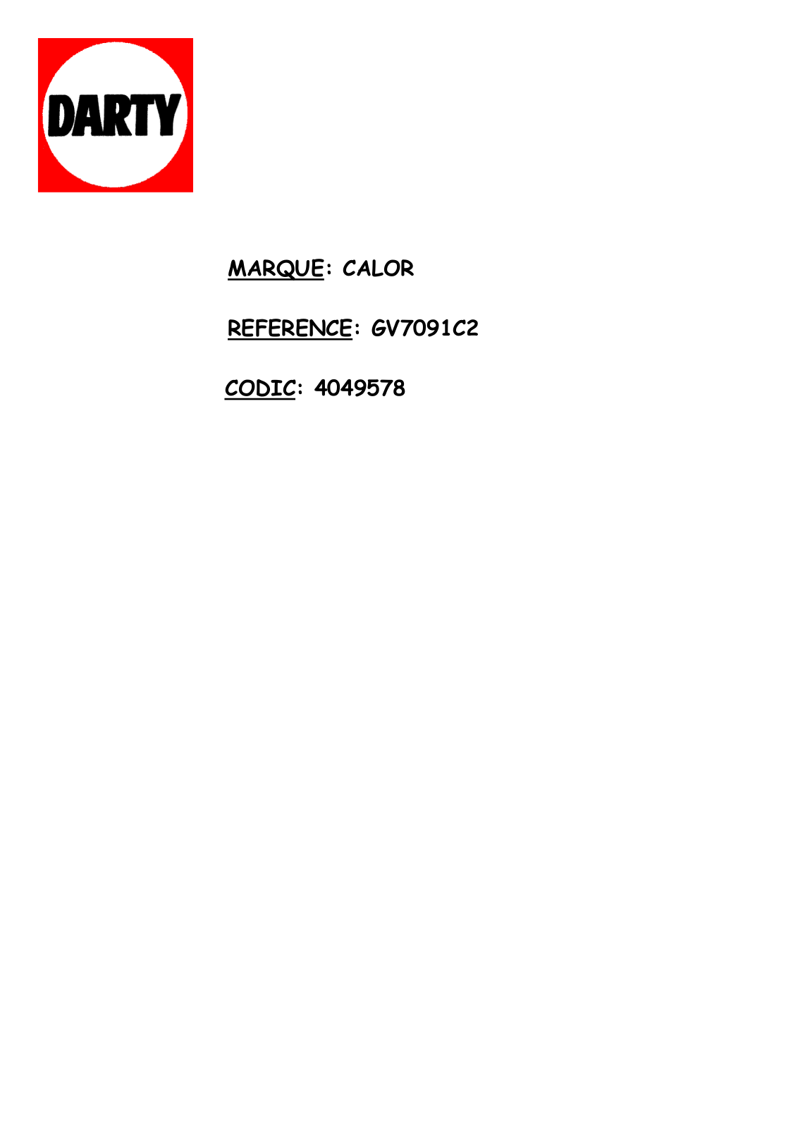 CALOR GV7091C0 User Manual