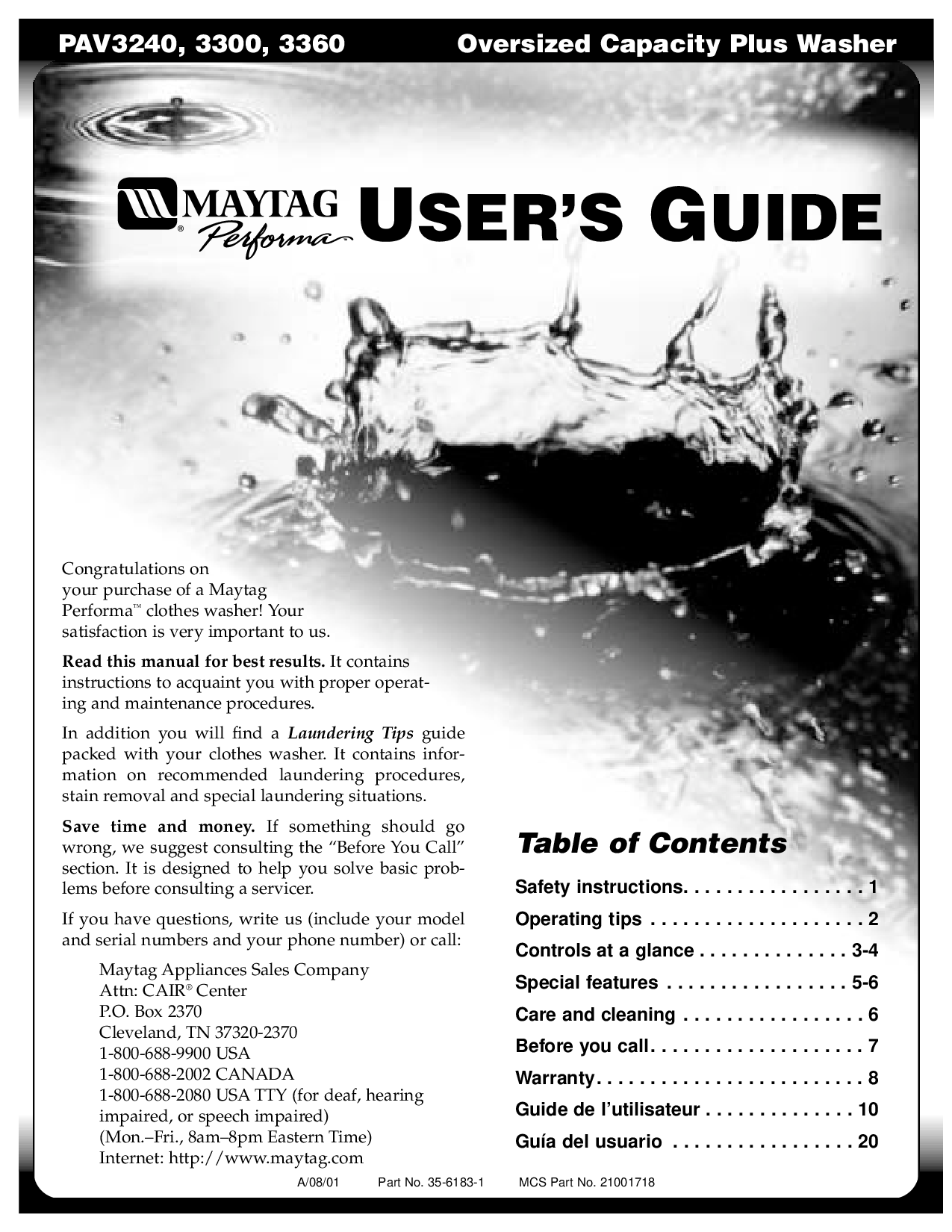 Maytag PAV3300, PAV3360, PAV3240 User Manual
