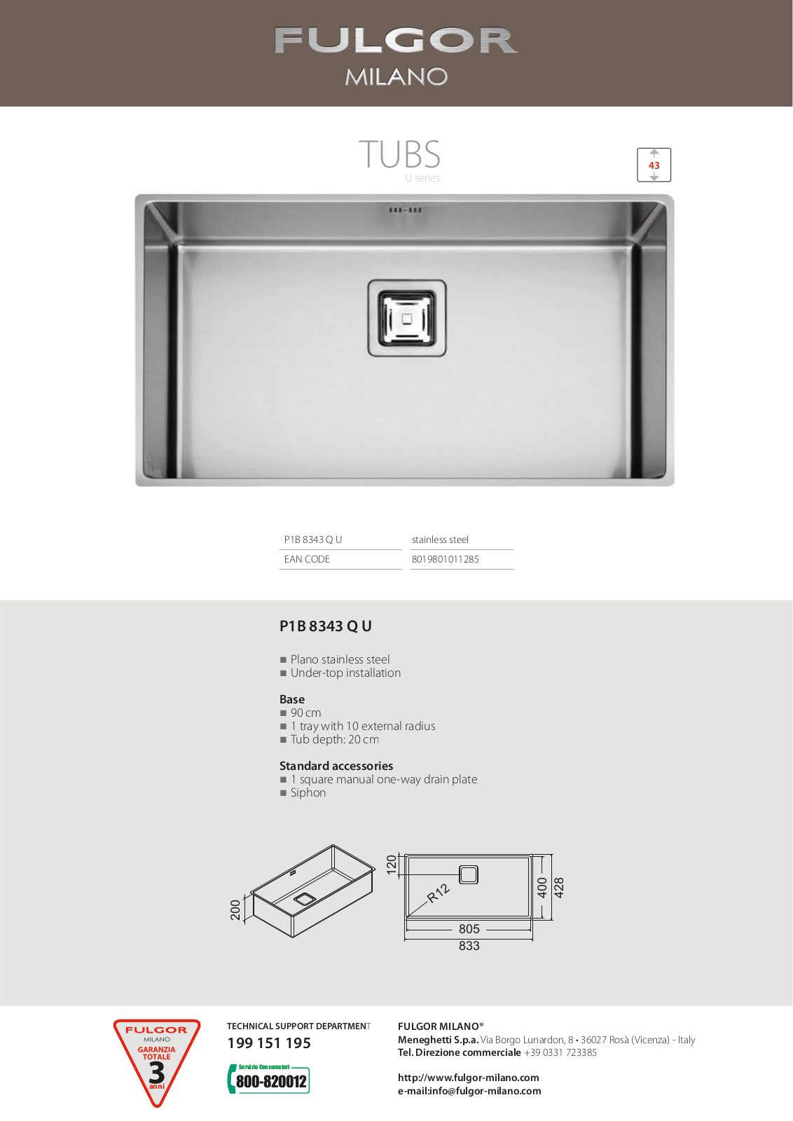 Fulgor Milano P1B 8343 QU User Manual